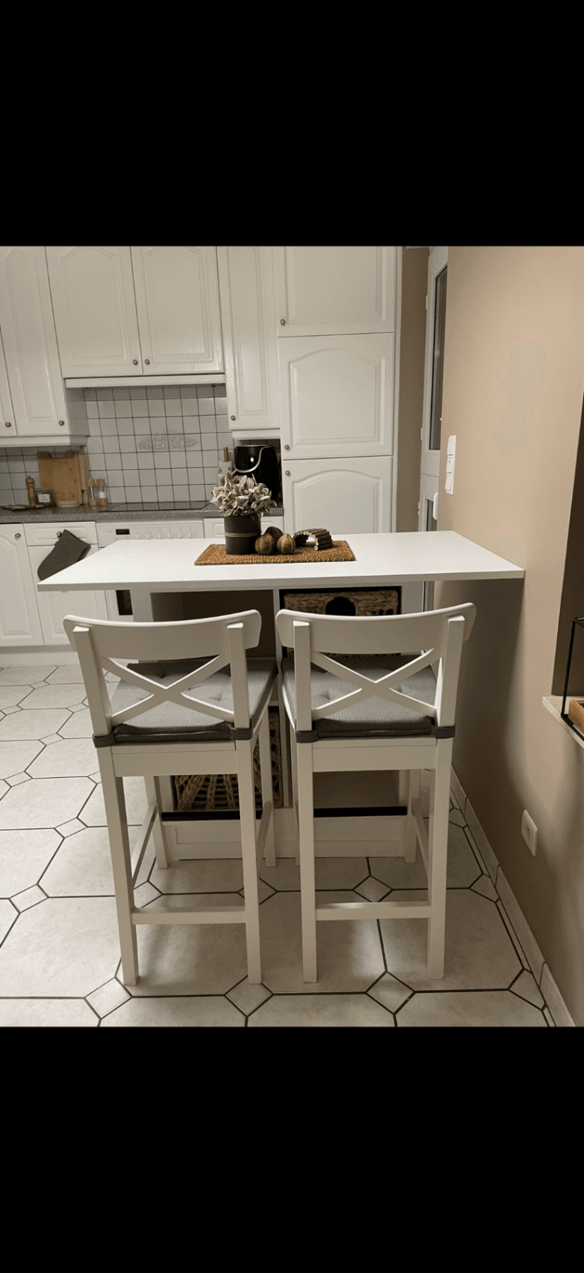ROSENTORP bar stool with backrest, counter height/white, 63 cm