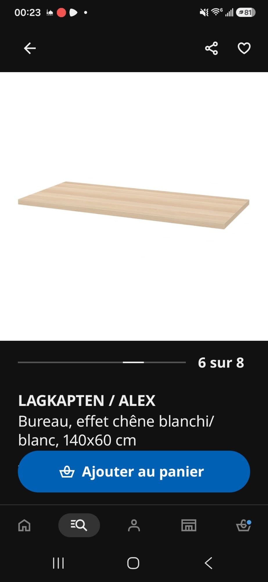 LAGKAPTEN plateau, teinté blanc motif chêne, 160x80 cm
