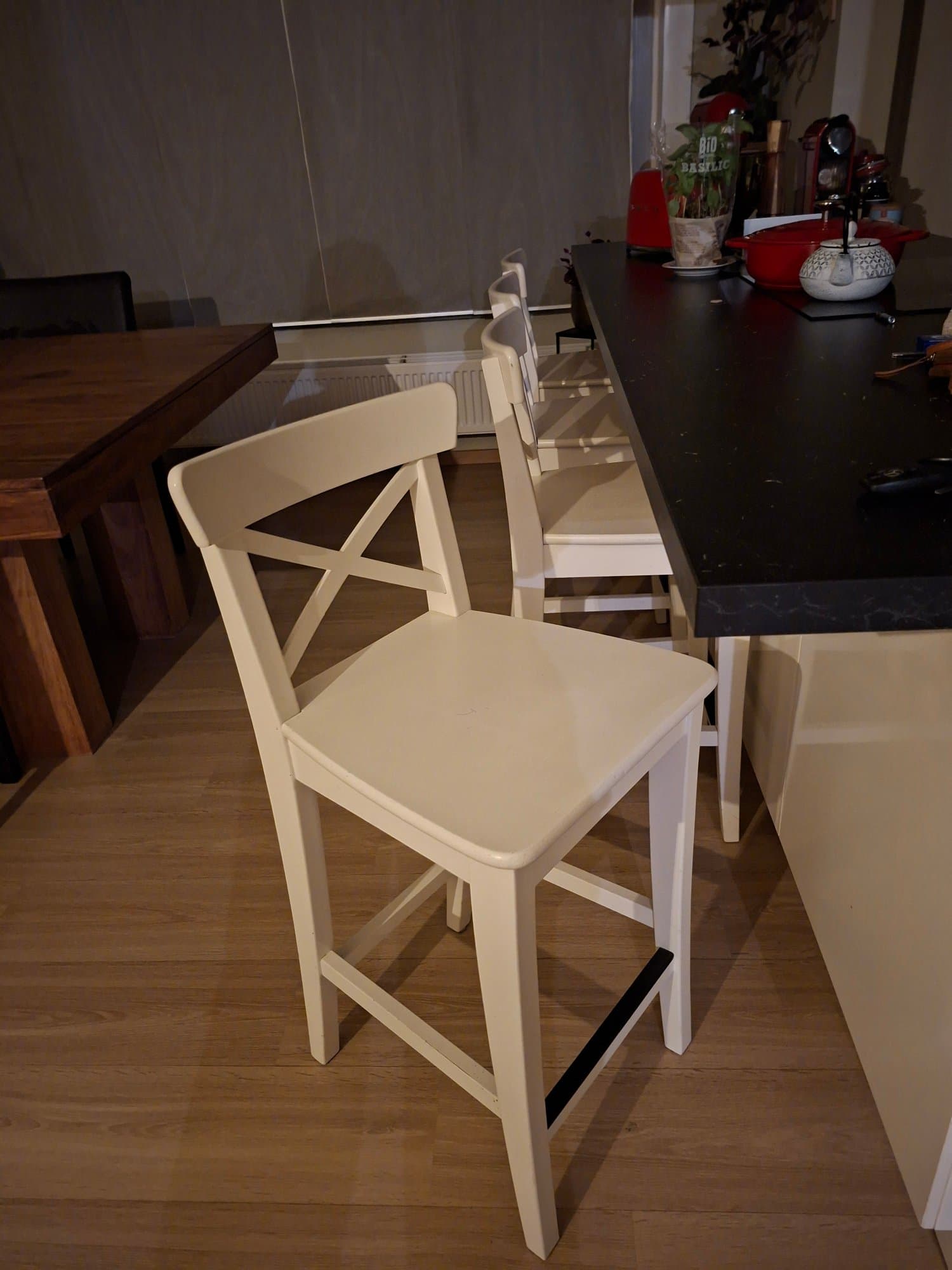 ROSENTORP bar stool with backrest, counter height/white, 63 cm