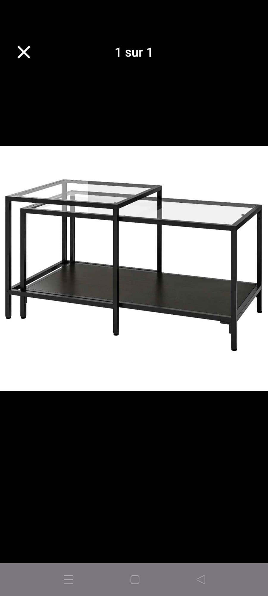 VITTSJÖ Tables gigognes, lot de 2, brun noir, verre, 90x50 cm