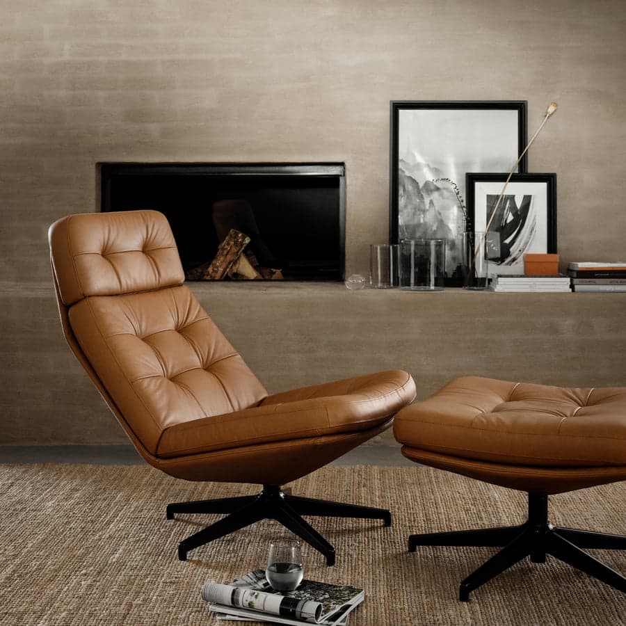 HAVBERG fauteuil pivotant et repose-pieds, Grann/Bomstad brun doré