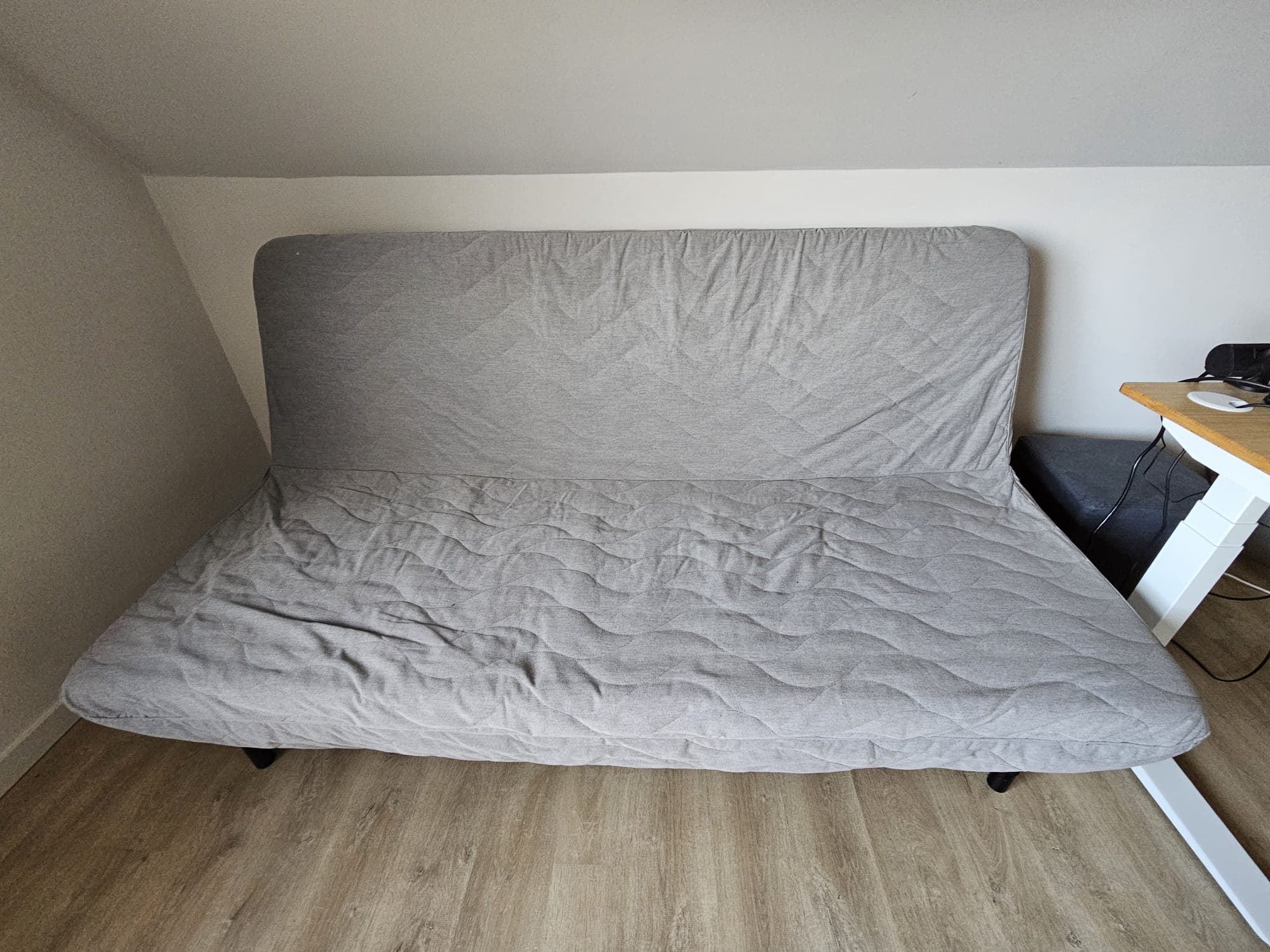 NYHAMN canapé 3 places convertible, avec matelas à ressorts ensachés/Knisa gris/beige