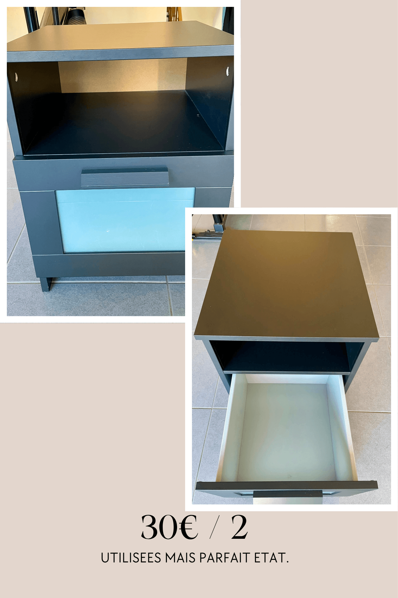 BRIMNES X2 bedside table, grey, 39x41 cm