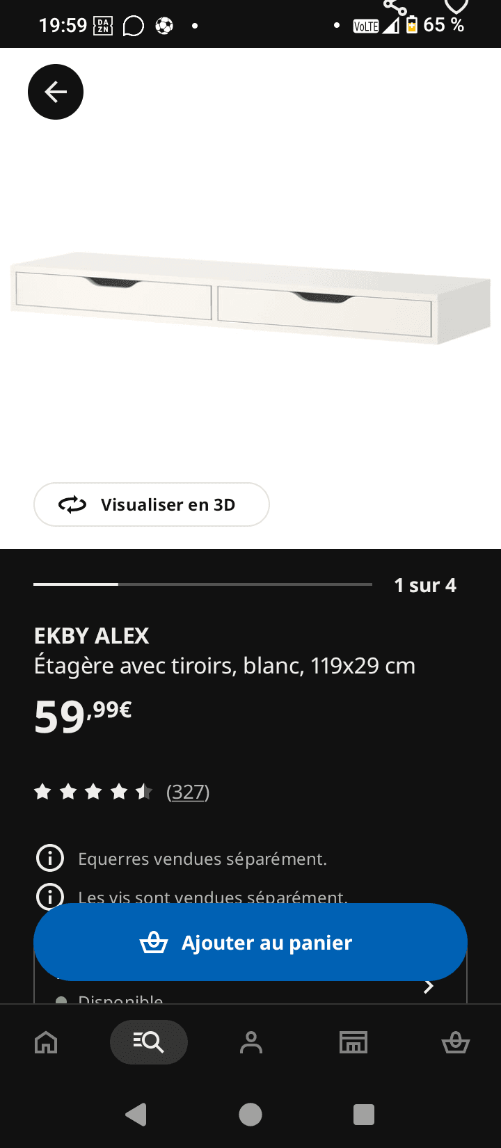 EKBY ALEX Étagère avec tiroirs, blanc, 119x29 cm