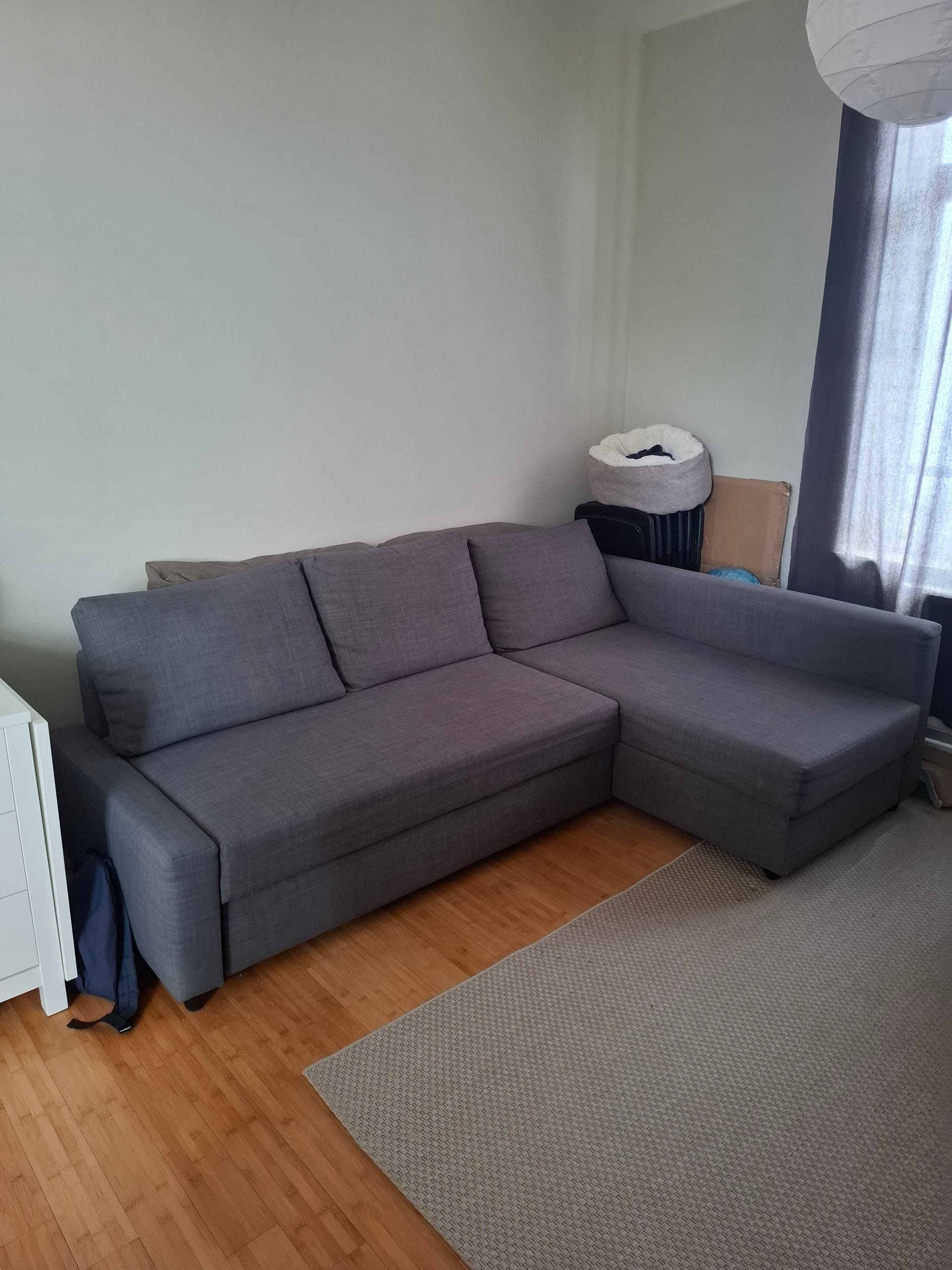 FRIHETEN corner sofa-bed with storage, Skiftebo dark grey