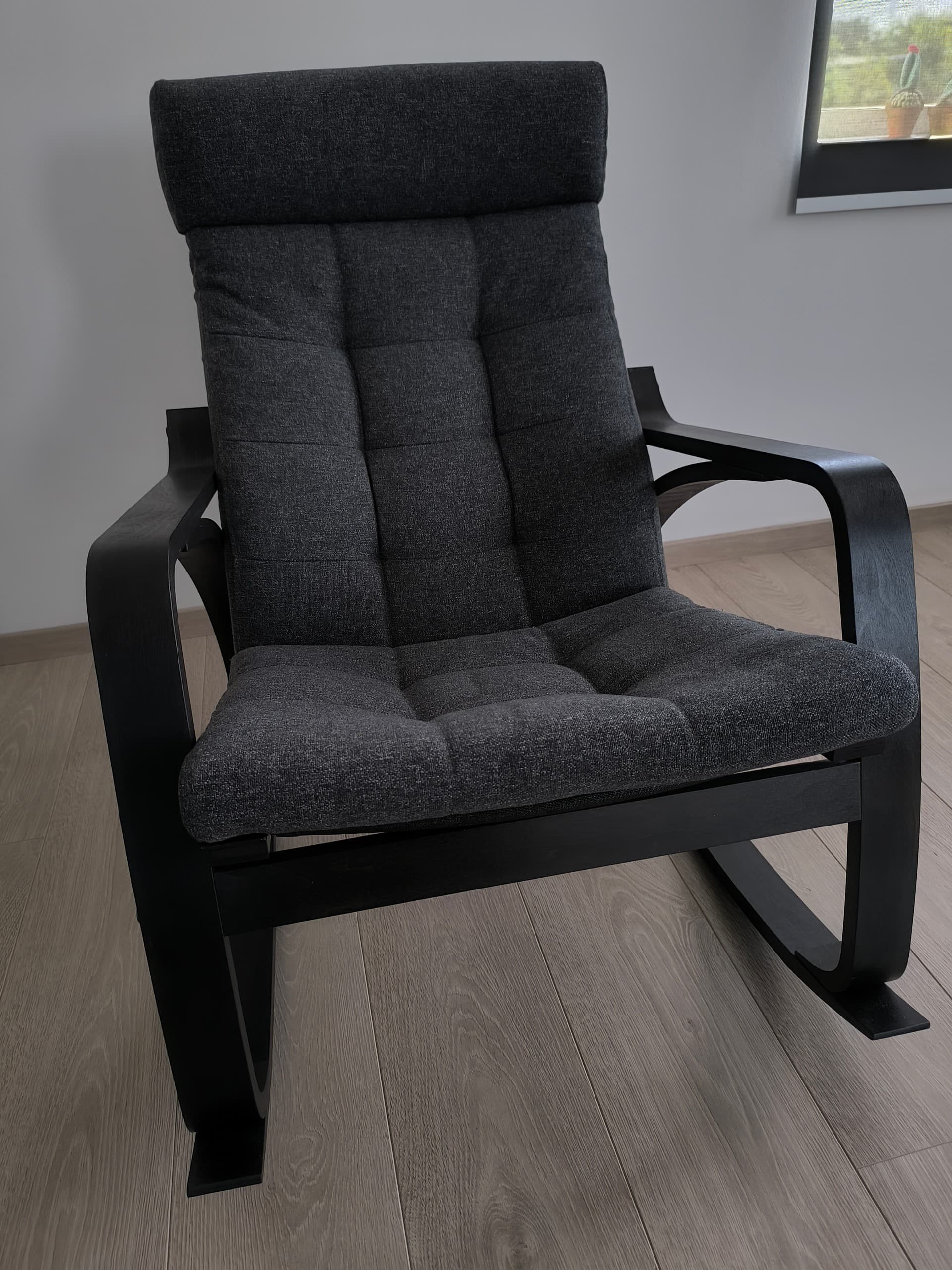 POÄNG rocking-chair, black-brown/Gunnared dark grey