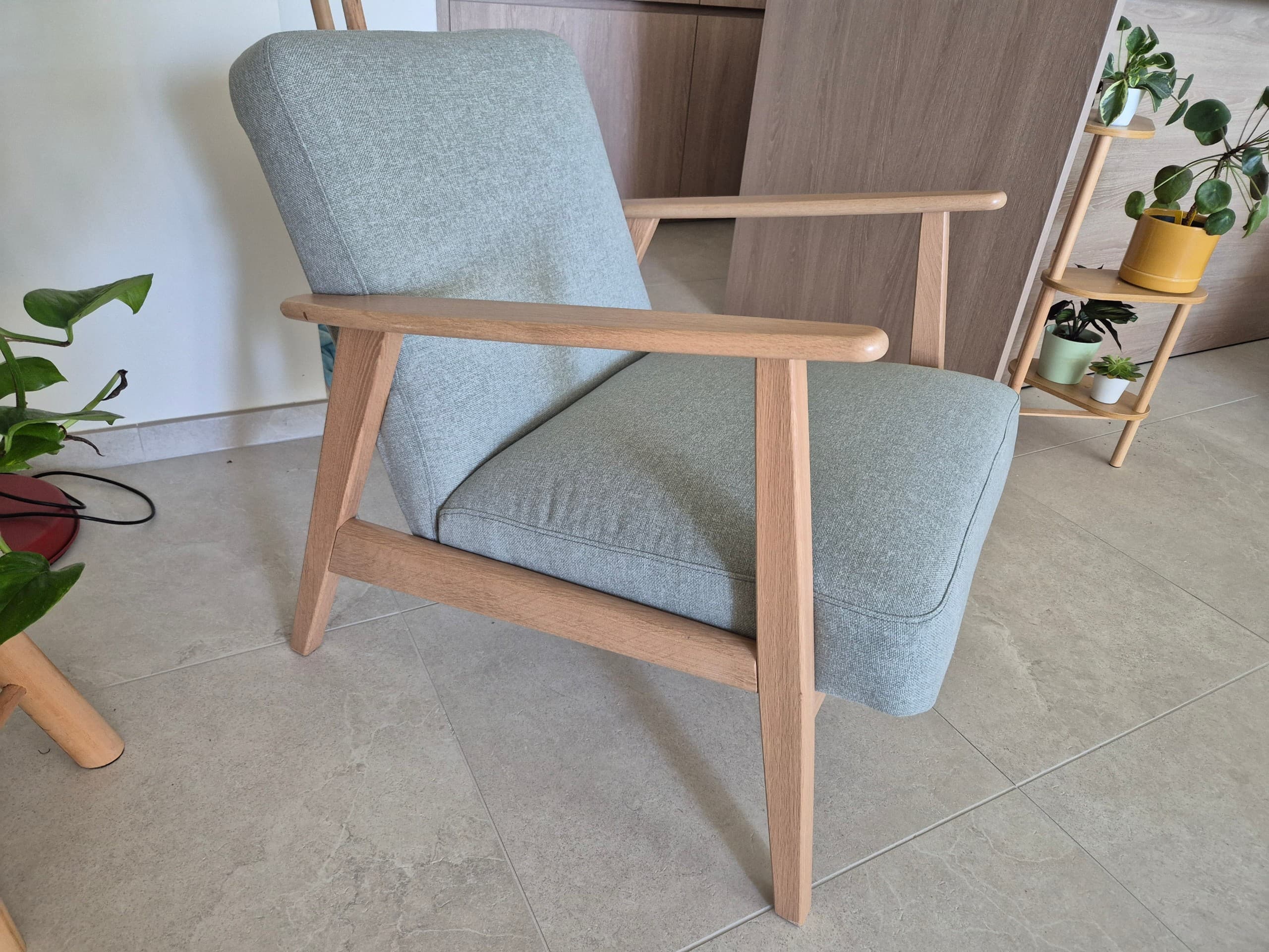 EKENÄSET armchair, oak/Gunnared light green