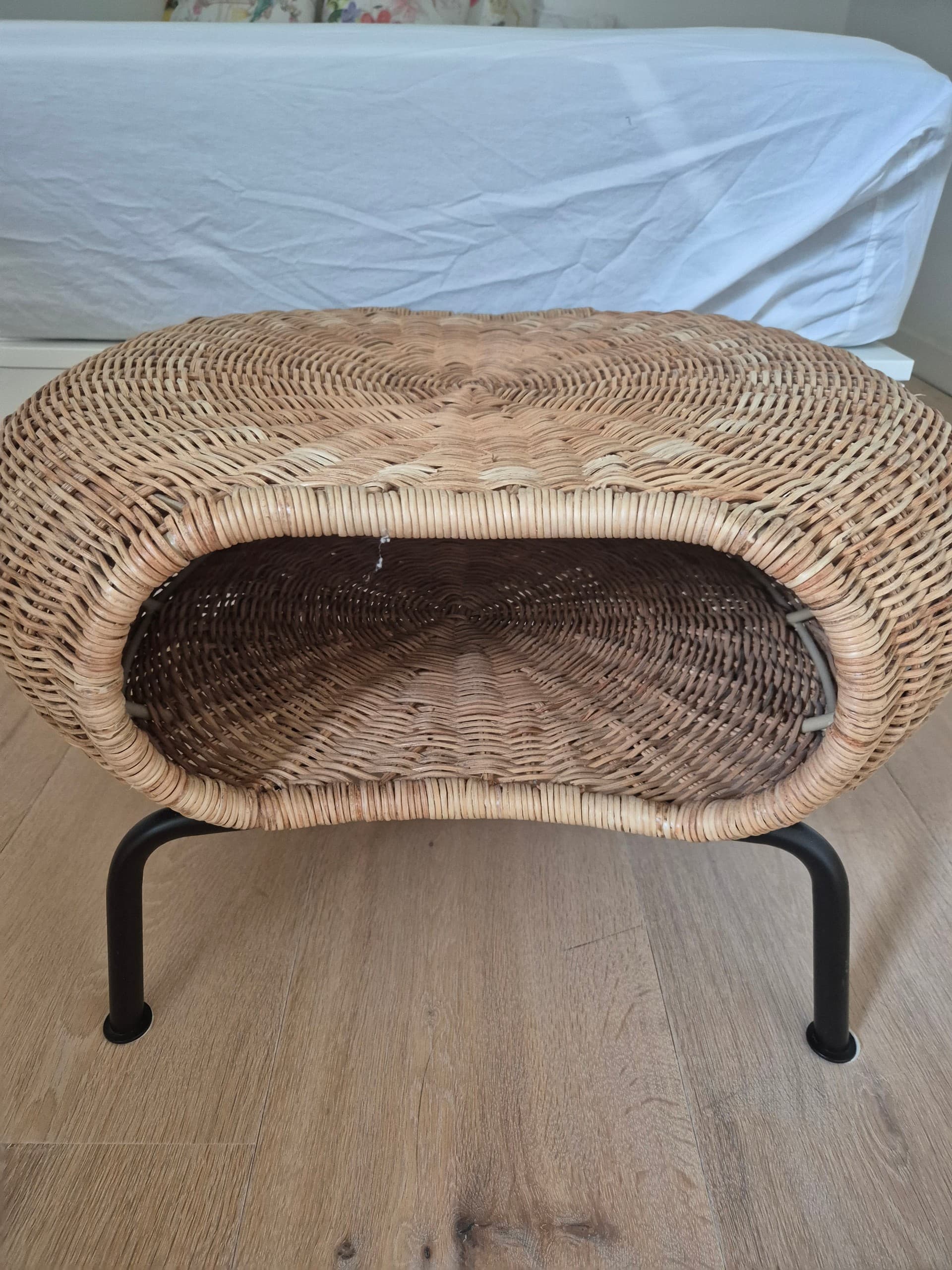 GAMLEHULT footstool with storage, rattan/anthracite
