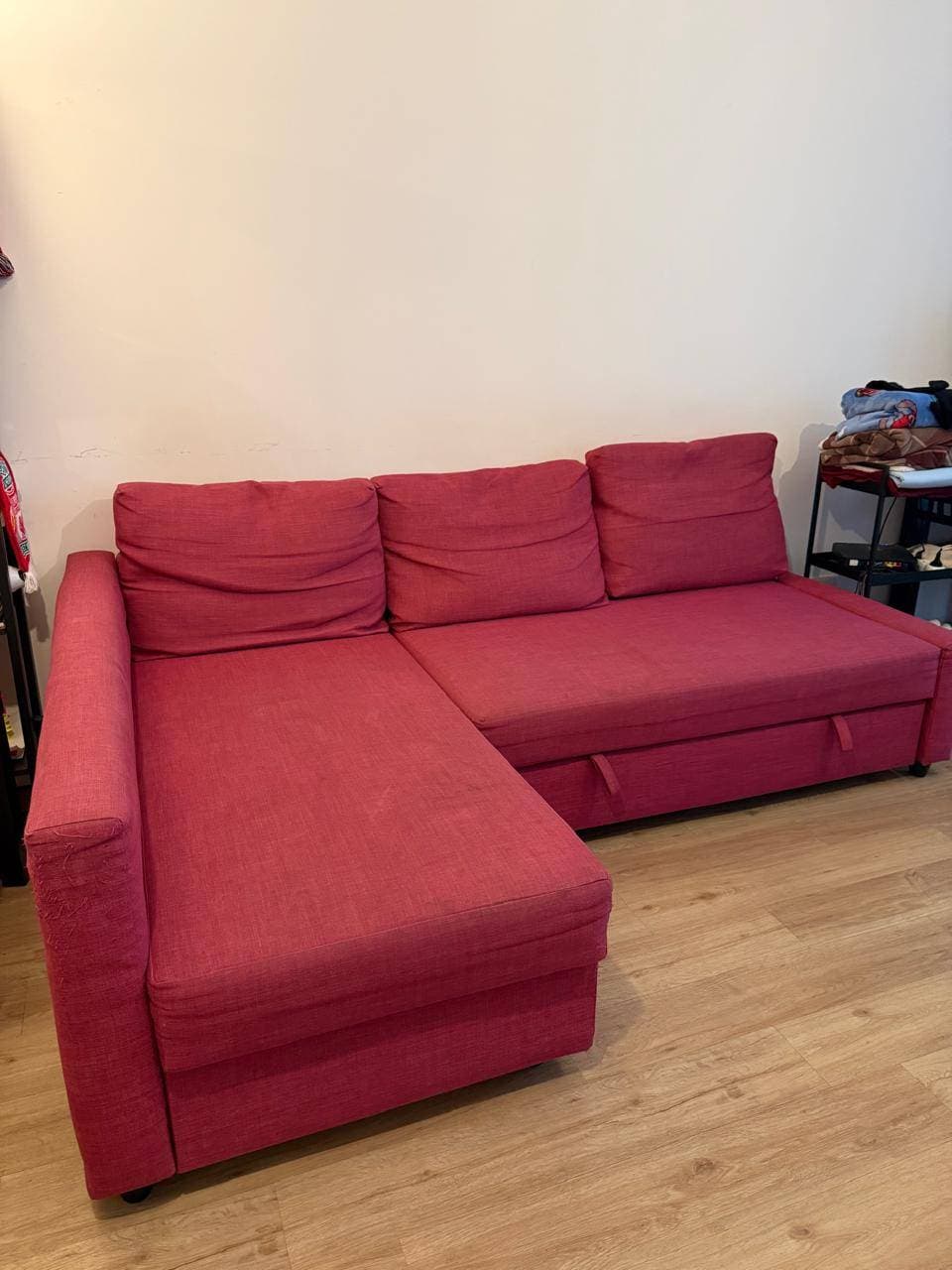 FRIHETEN / KLAGSHAMN corner sofa-bed with storage, Faringe brown-orange