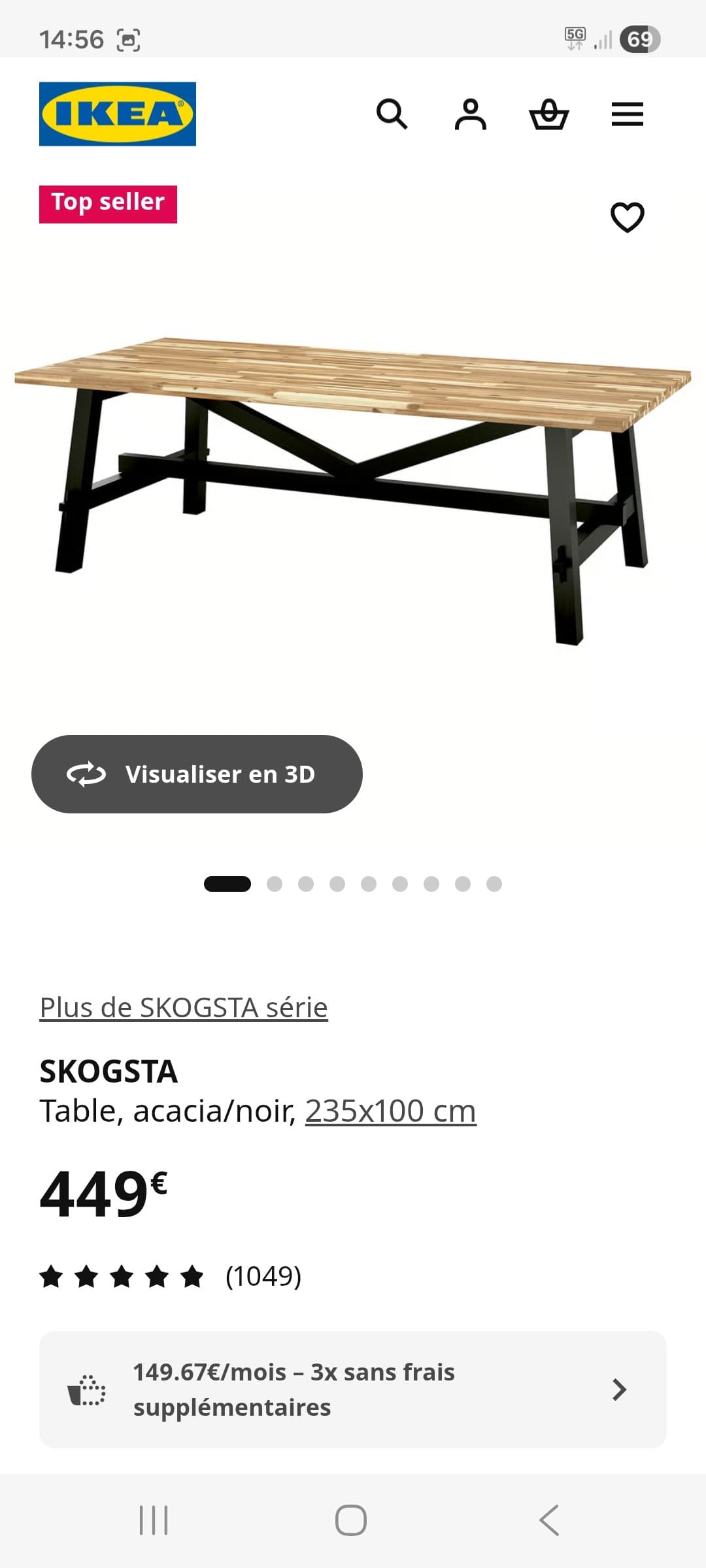 SKOGSTA eettafel, acacia/zwart, 235x100 cm