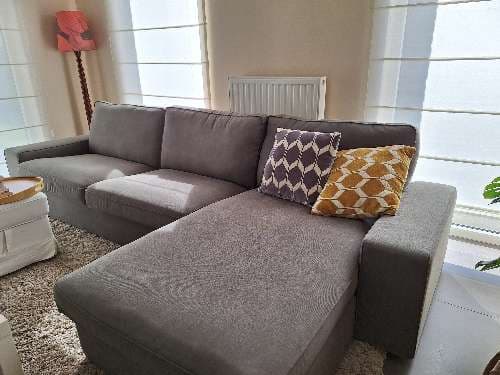 KIVIK canapé 3 places avec méridienne, Tibbleby beige/gris