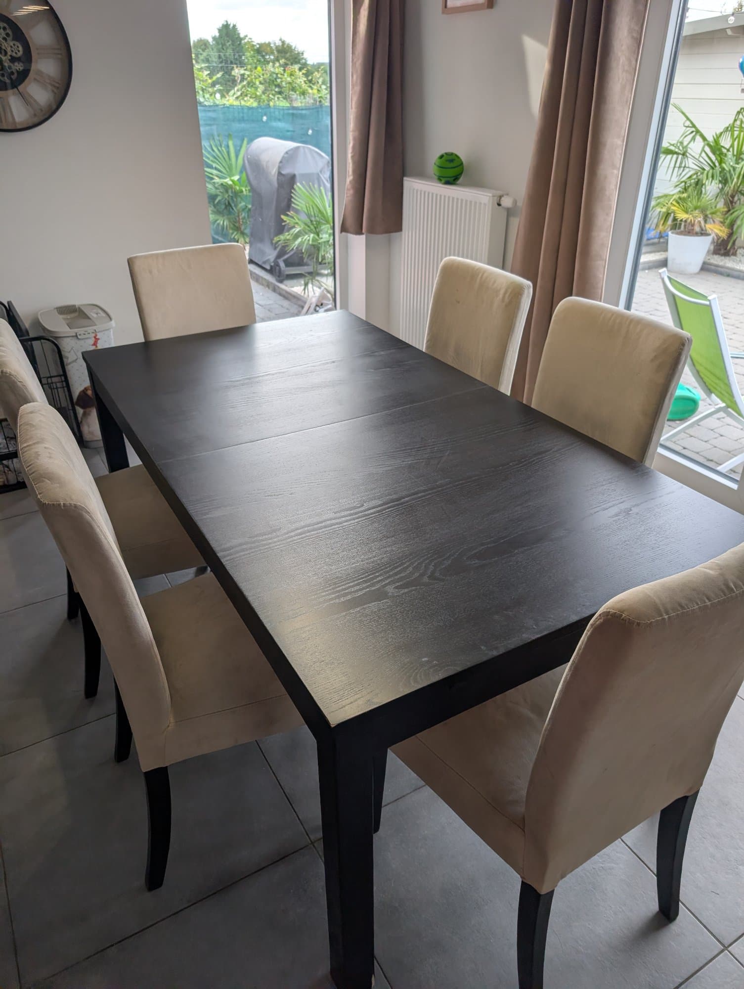 TABLE + CHAISES table extensible, noir/brun, 120/170x80 cm