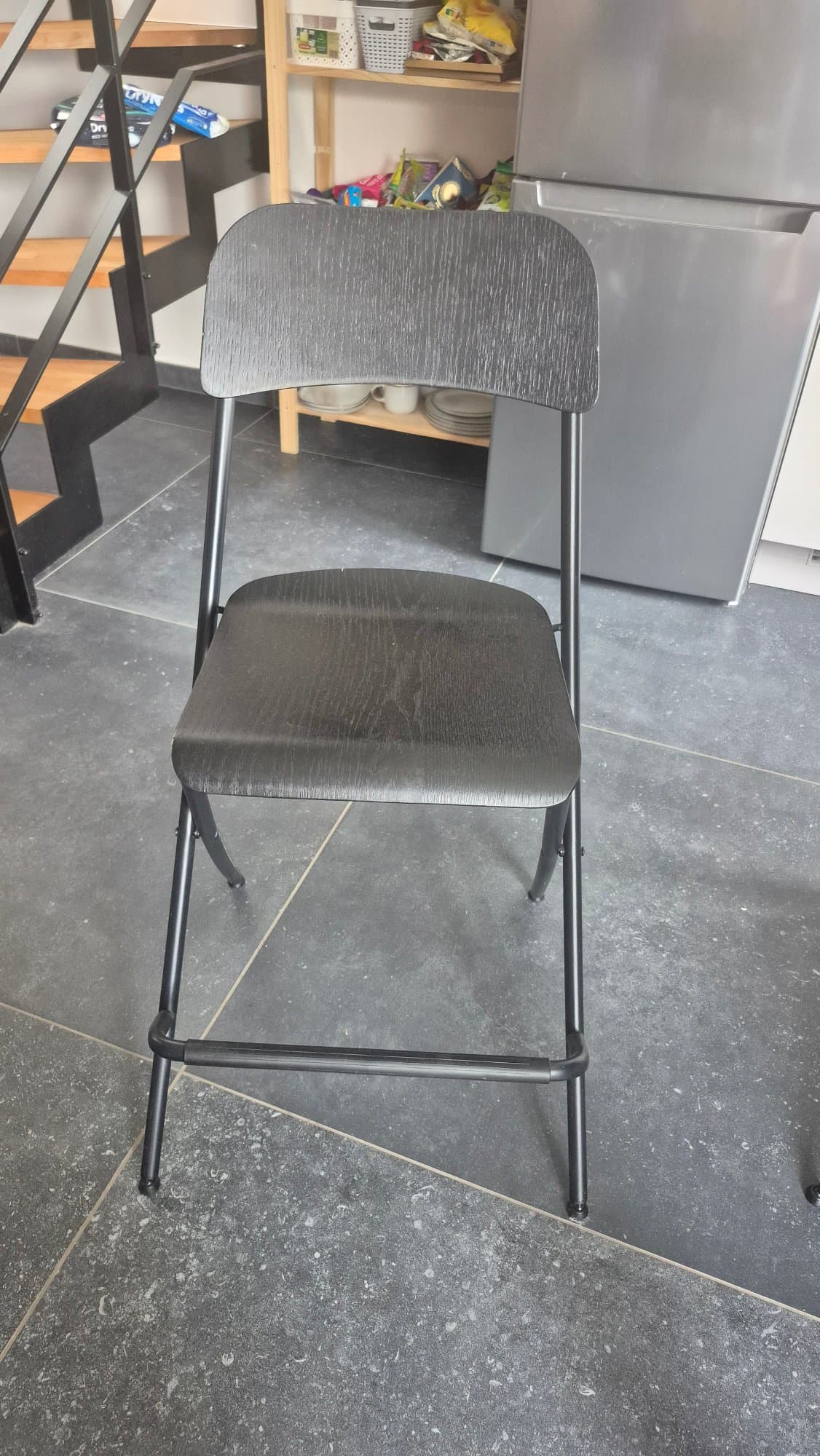 FRANKLIN bar stool with backrest, foldable, counter height black/black, 63 cm