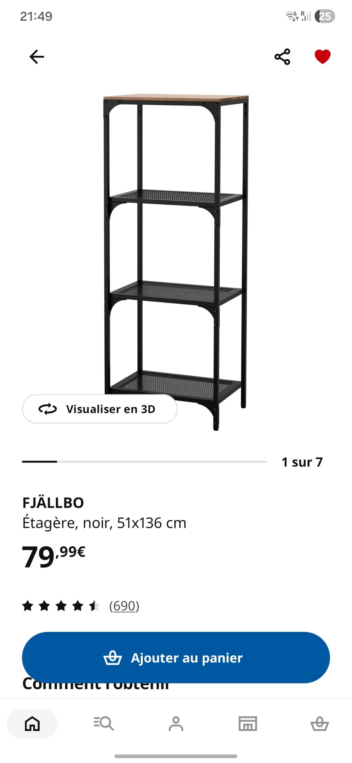 FJÄLLBO Étagère, noir, 50x136 cm