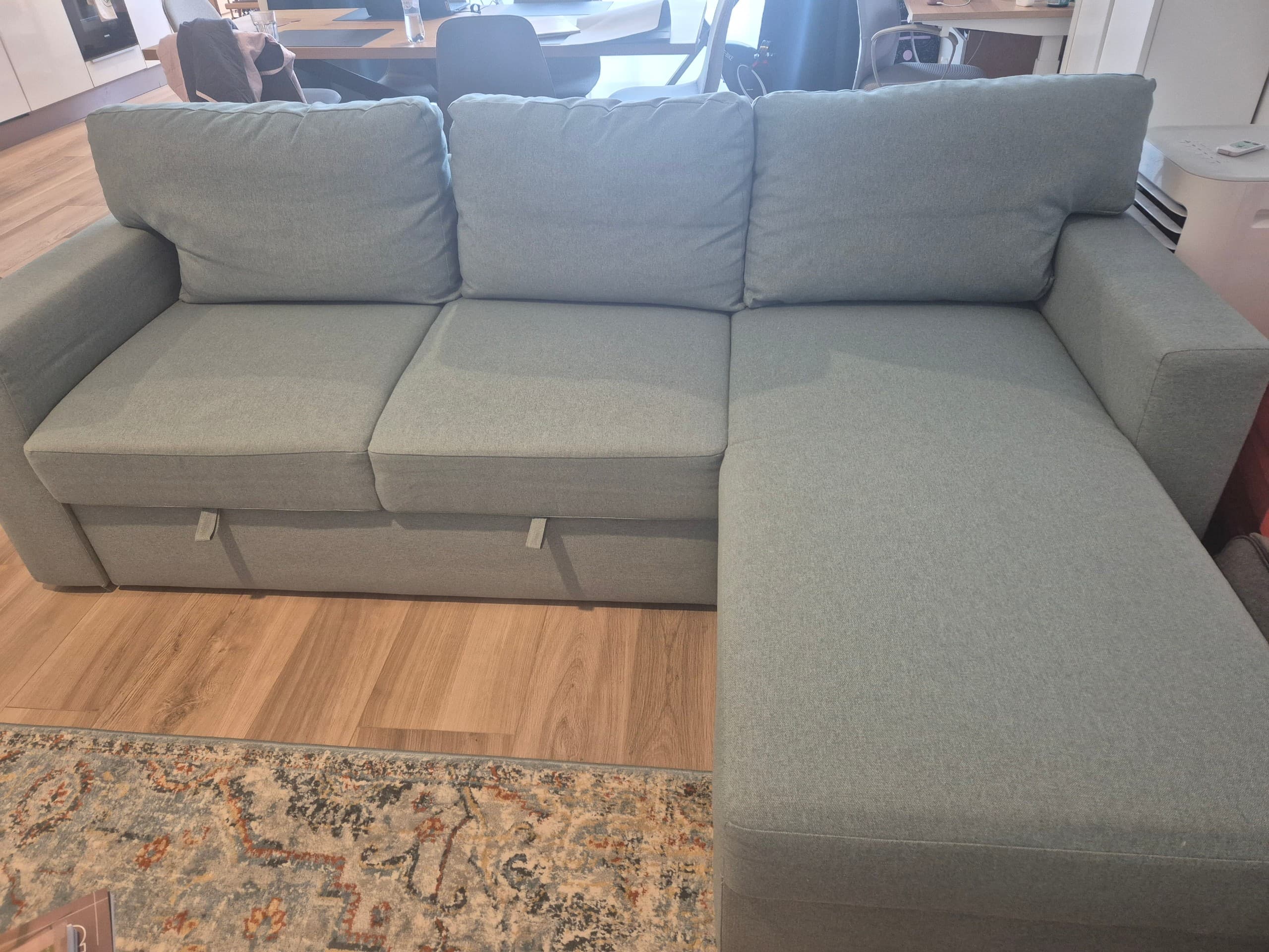 BÅRSLÖV 3-zitsslaapbank met chaise longue, Tibbleby Lichtgrijs-turquoise