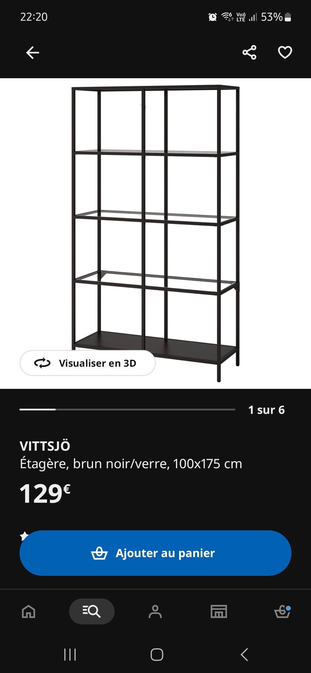 VITTSJÖ shelving unit, black-brown/glass, 100x175 cm