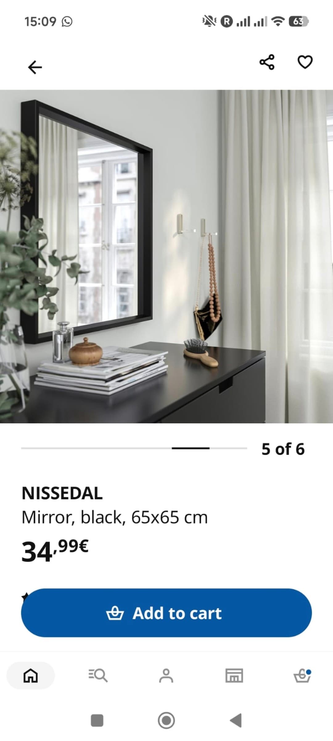 NISSEDAL Spiegel, zwart, 65x65 cm