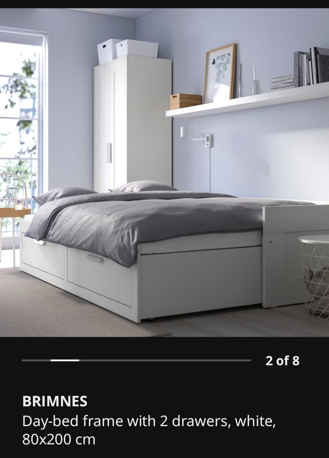 BRIMNES BEDBANK bedbank met 2 lades, wit, 80x200 cm