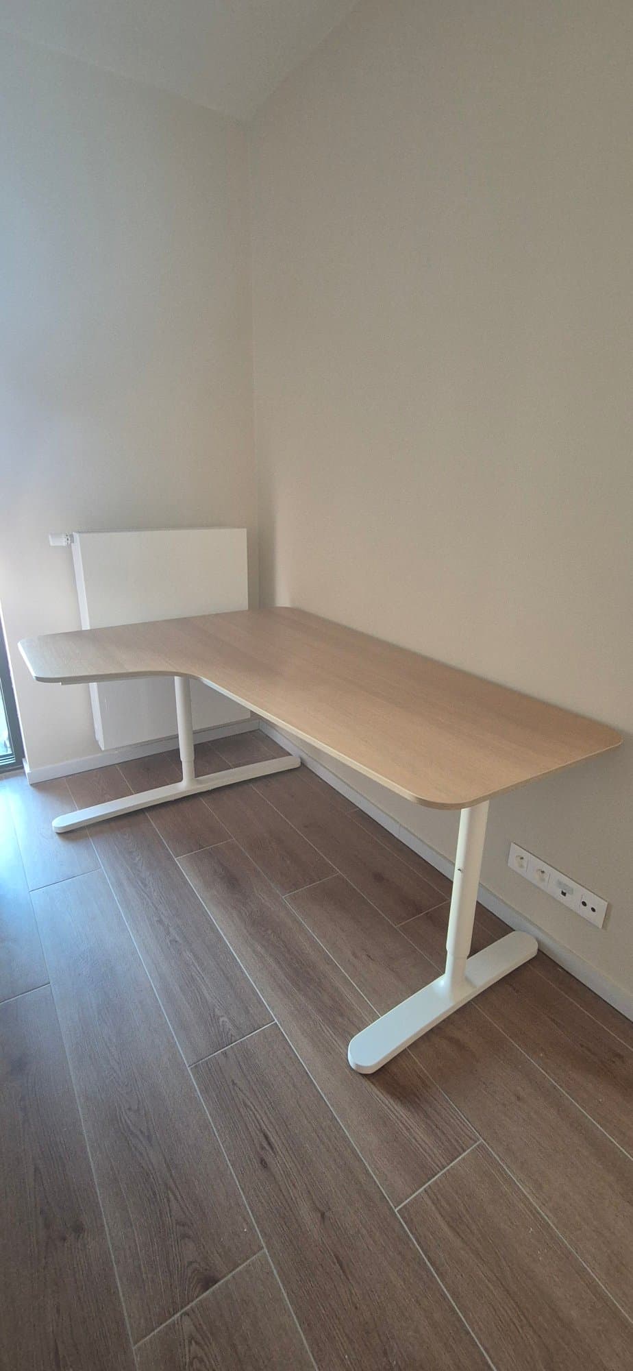 BEKANT corner desk left, white stained oak veneer/white
