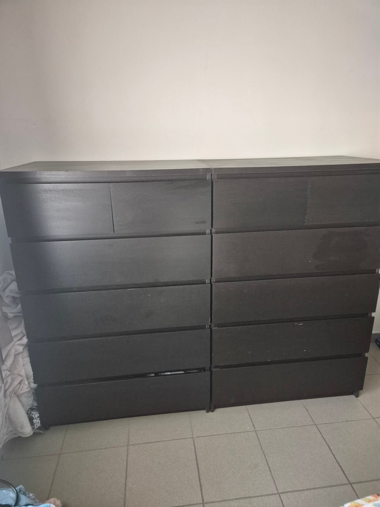 MALM 2 STUKS chest of 6 drawers, black-brown