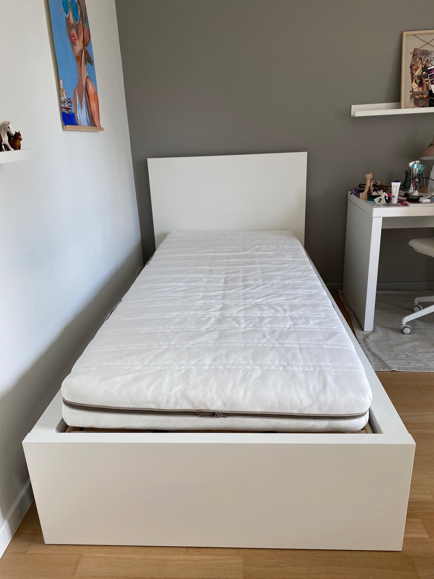 MALM SOMMIER MATELAS bed frame, high, white, 90x200 cm