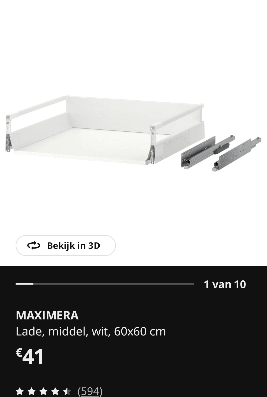 MAXIMERA 903.193.48 Lade, middel, wit, 60x60 cm
