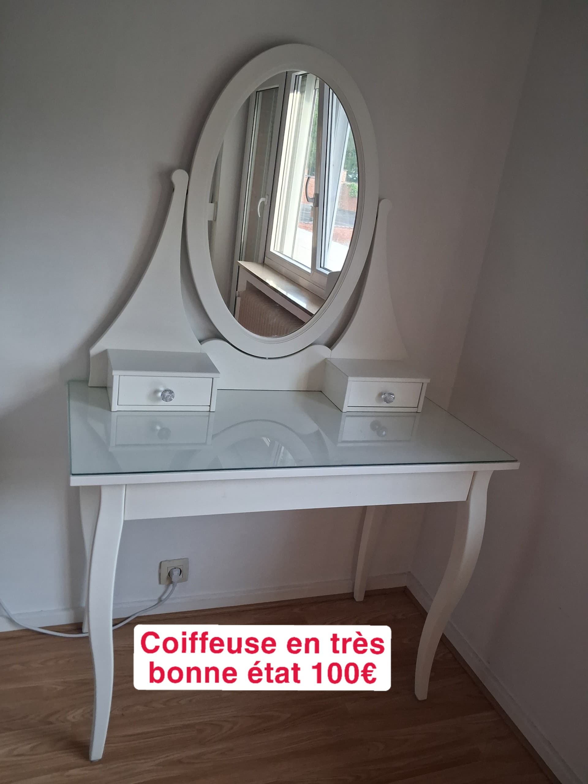 HEMNES make-up tafel met spiegel, wit, 100x50 cm