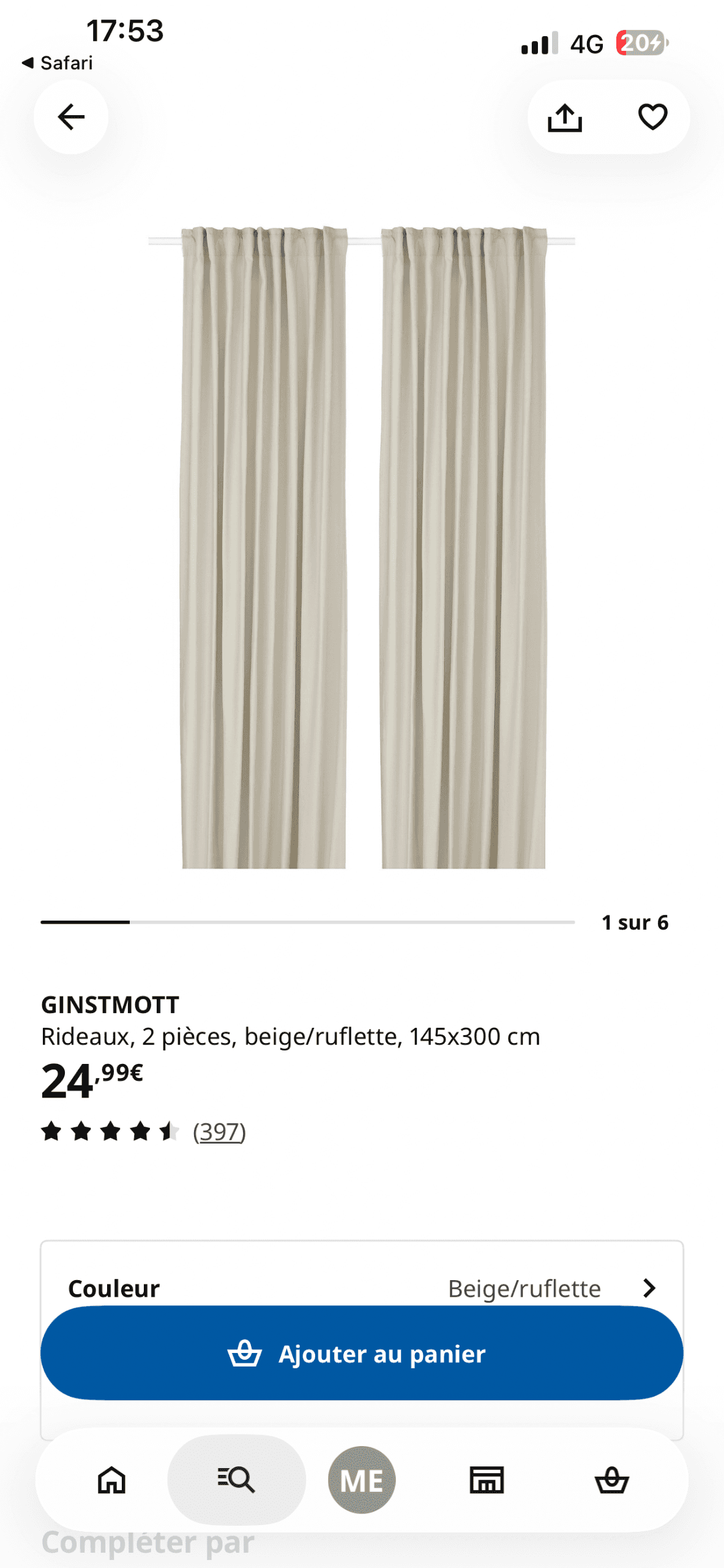 GINSTMOTT gordijnen, 1 paar, beige/met plooiband, 145x300 cm