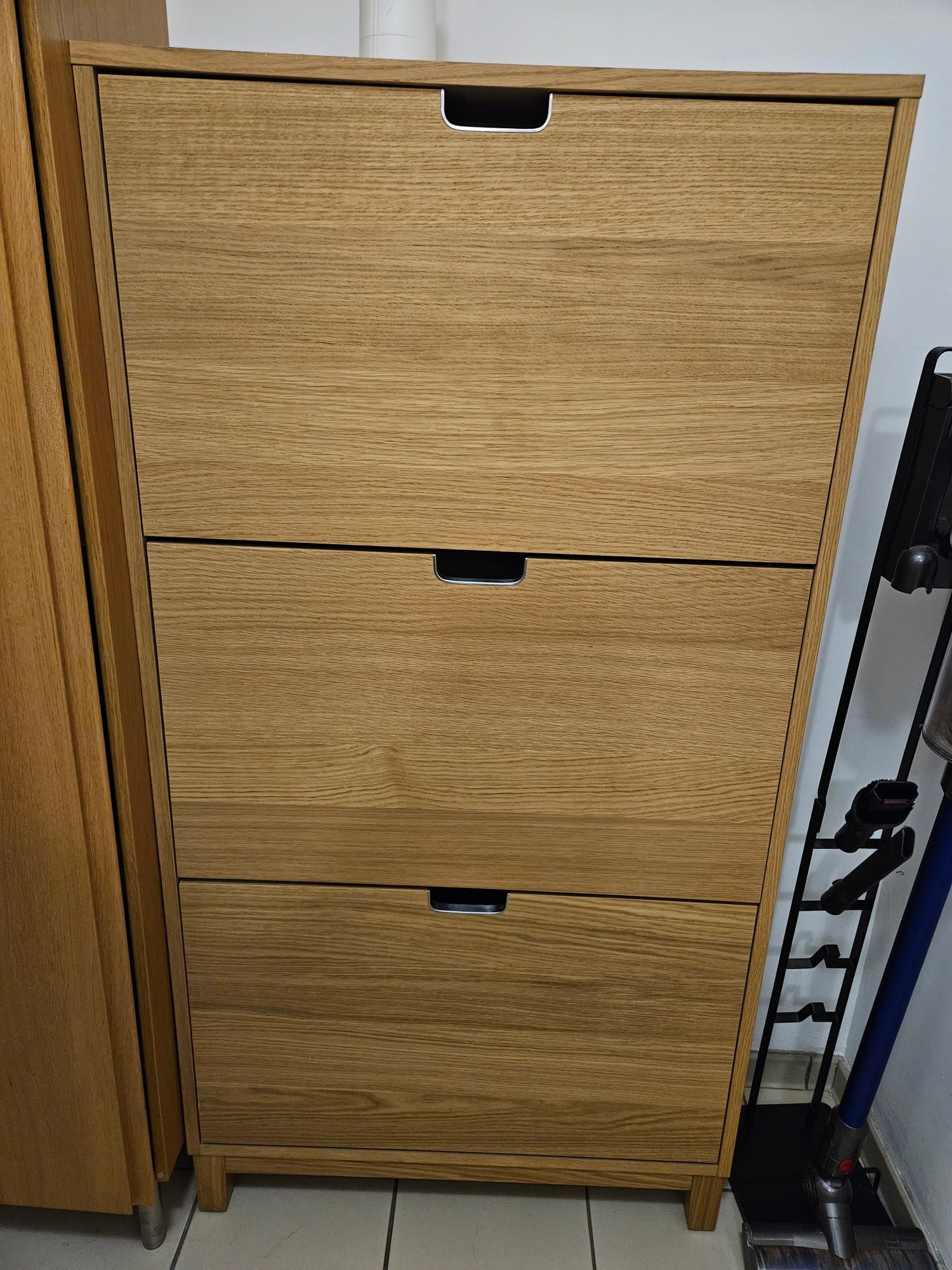 STÄLL armoire à chaussures 3 casiers, plaqué chêne, 79x29x148 cm