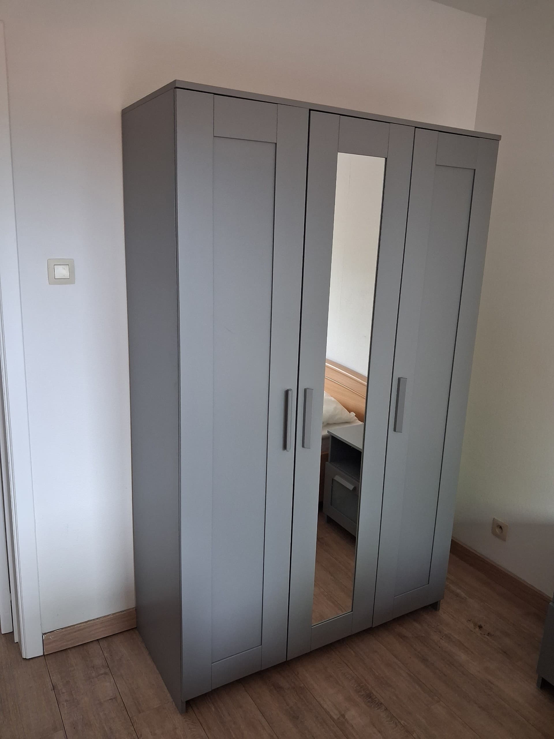 BRIMNES wardrobe with 3 doors, grey, 117x50x190 cm