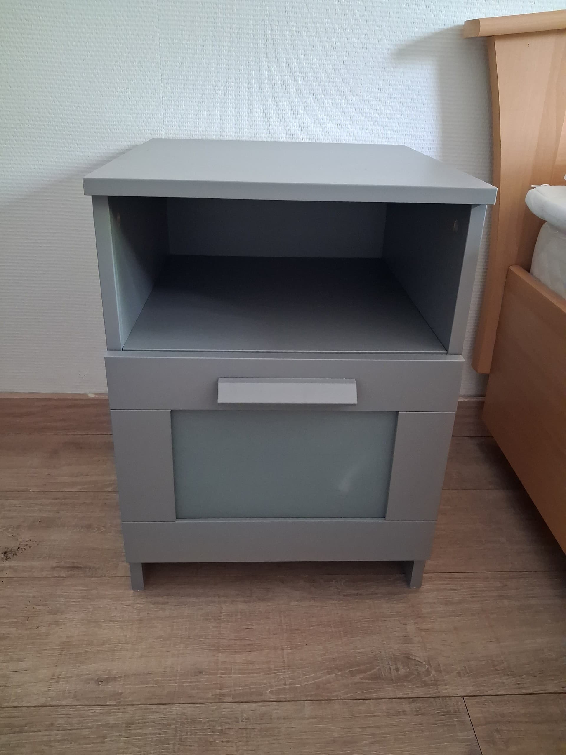 BRIMNES bedside table, grey, 39x41 cm