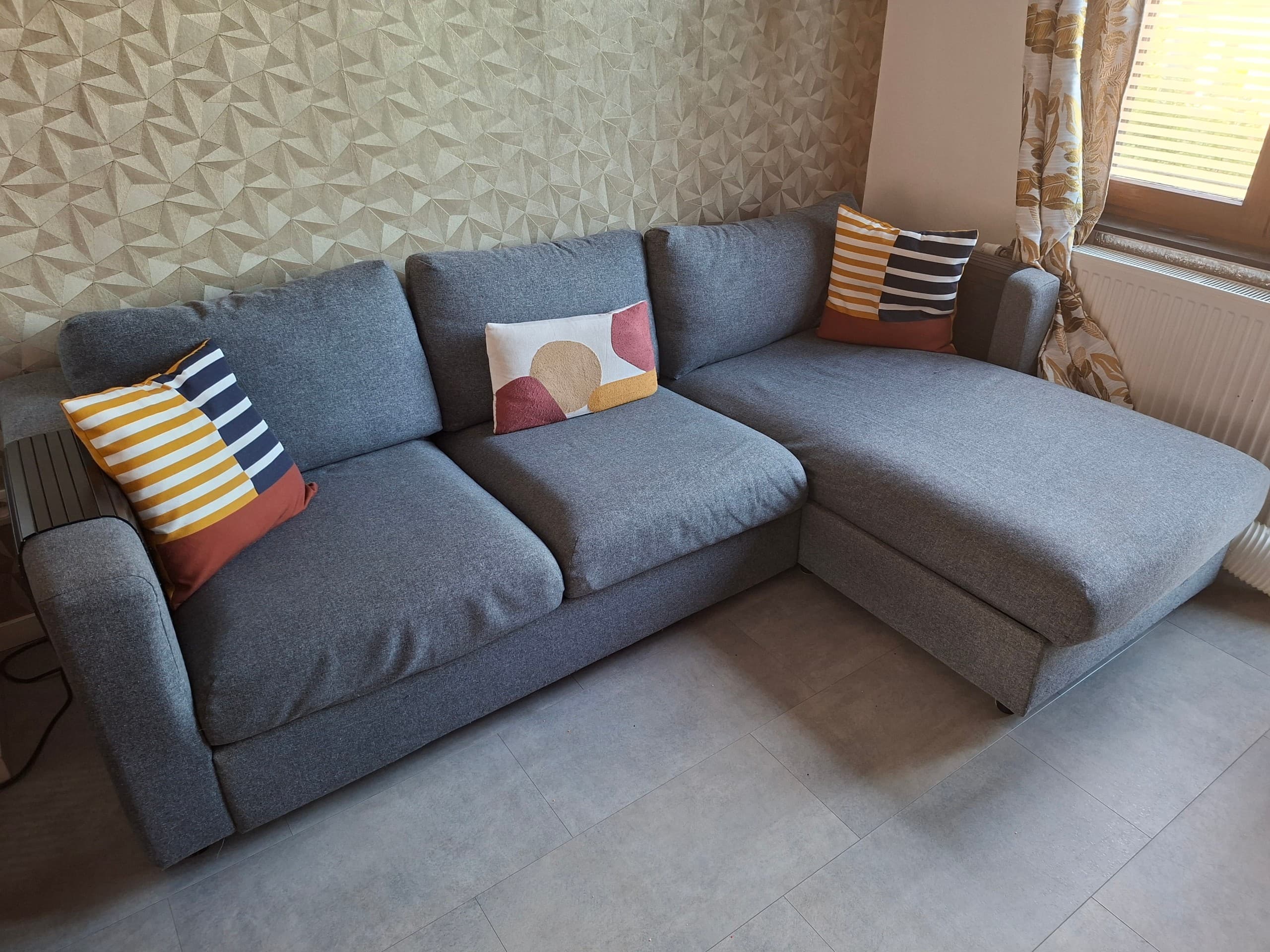 VIMLE 3-seat sofa-bed with chaise longue, Gunnared medium grey