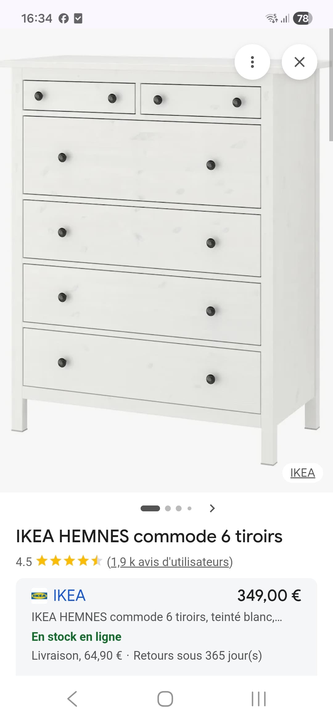 HEMNES 6 TIROIRS ladekast 6 lades, wit gebeitst, 108x131 cm