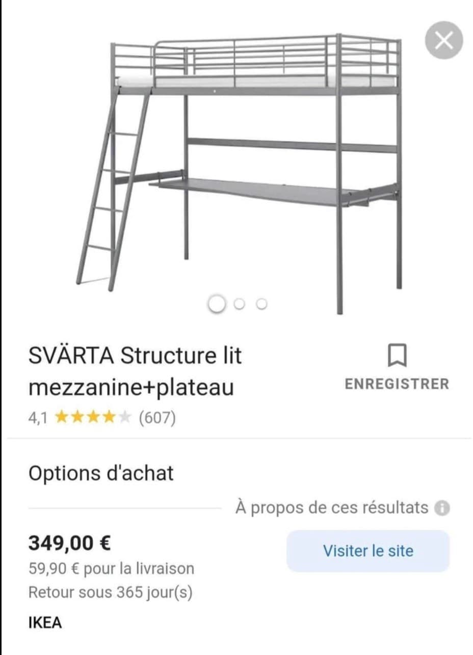 LIT MEZZANINE+BUREAU frame stapelbed, wit/lichtgrijs, 90x200 cm
