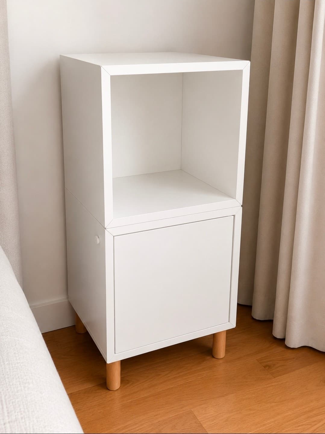 EKET BLANC kastencombinatie met poten, wit/hout, 35x35x80 cm