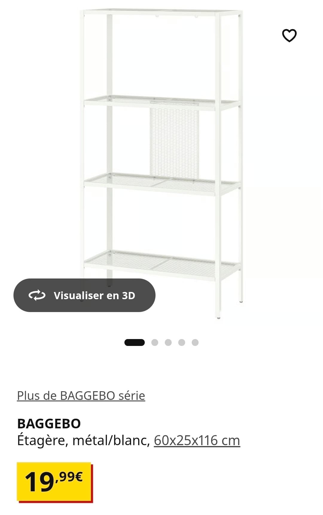 BAGGEBO étagère, métal/blanc, 60x25x116 cm