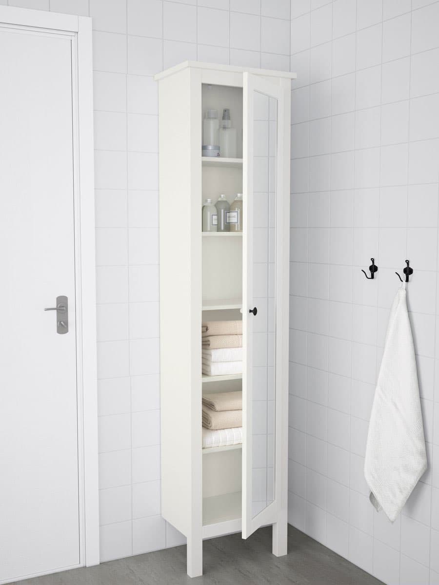 HEMNES high cabinet with mirror door, white, 49x31x200 cm