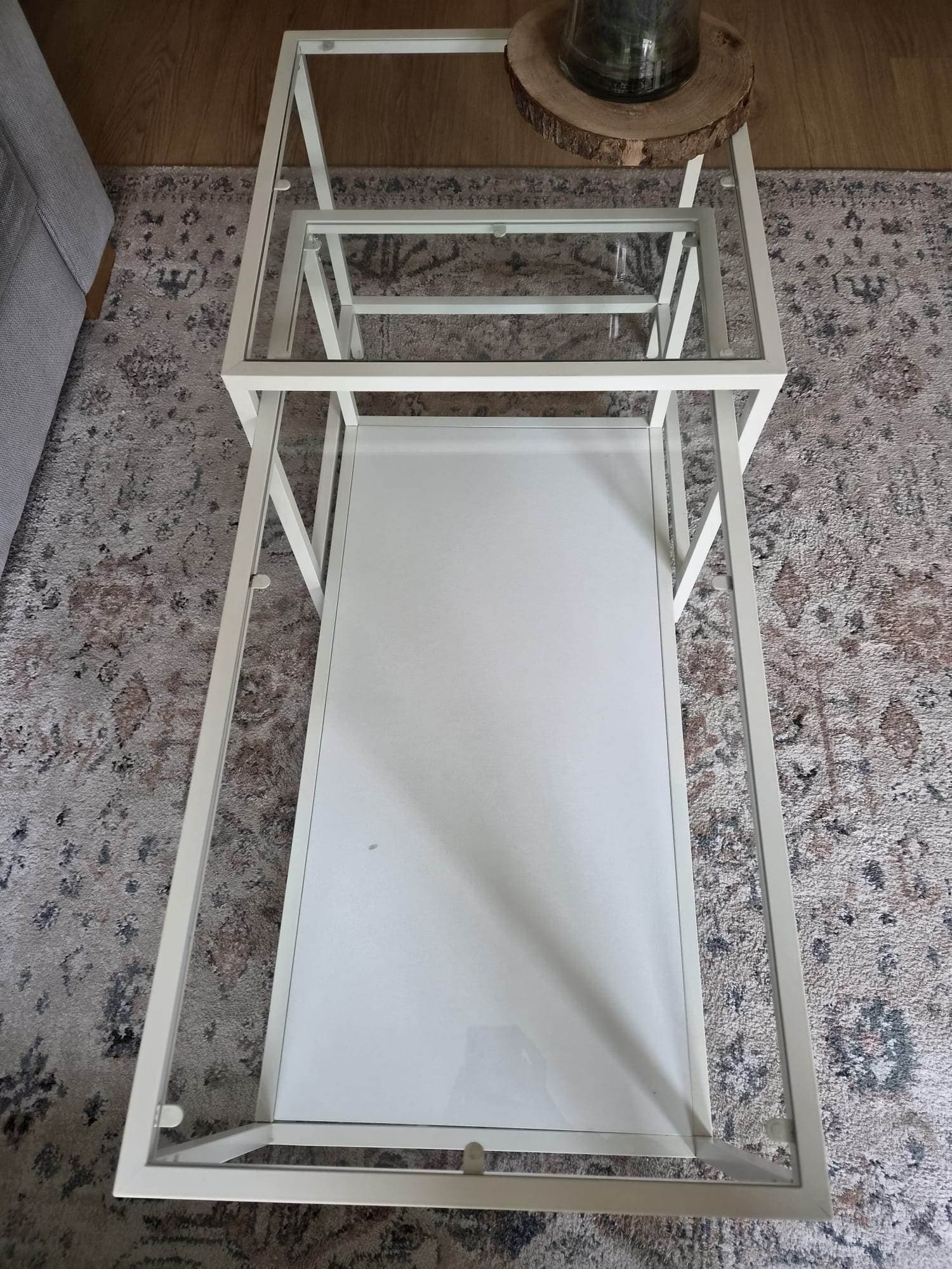 VITTSJÖ bijzettafel, set van 2, lichtbeige/glas, 90x50 cm