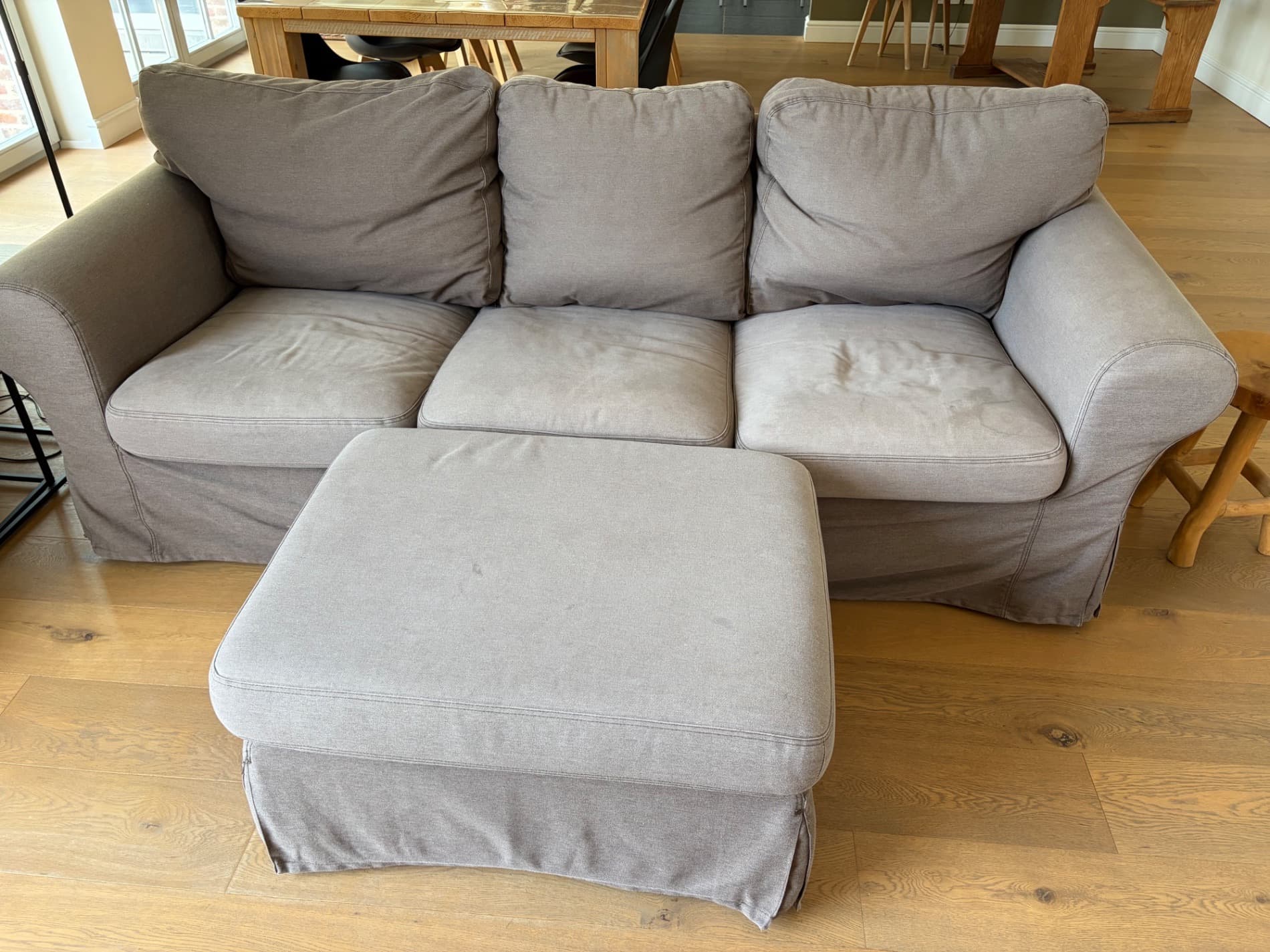 EKTORP 3-ZIT + POEF cover three-seat sofa, Isefall medium grey