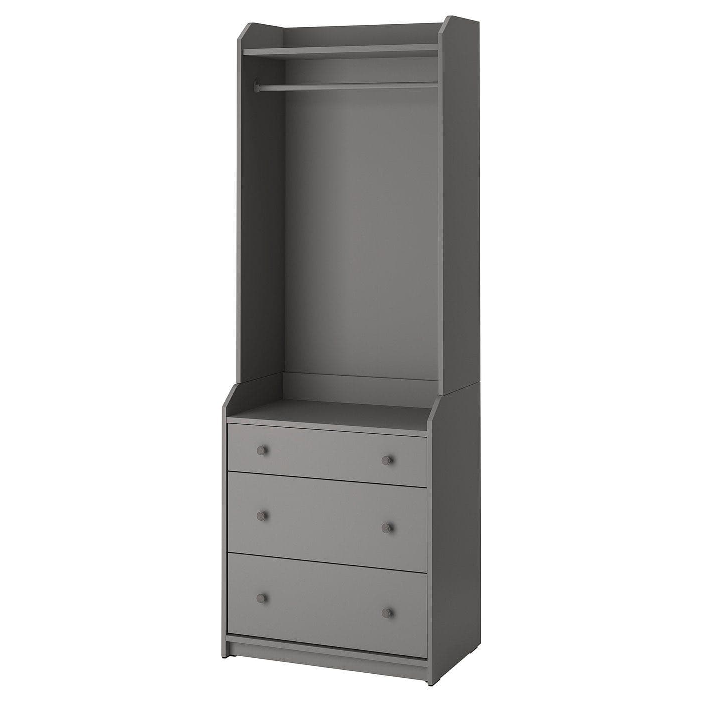 HAUGA armoire ouverte avec 3 tiroirs, gris, 70x199 cm