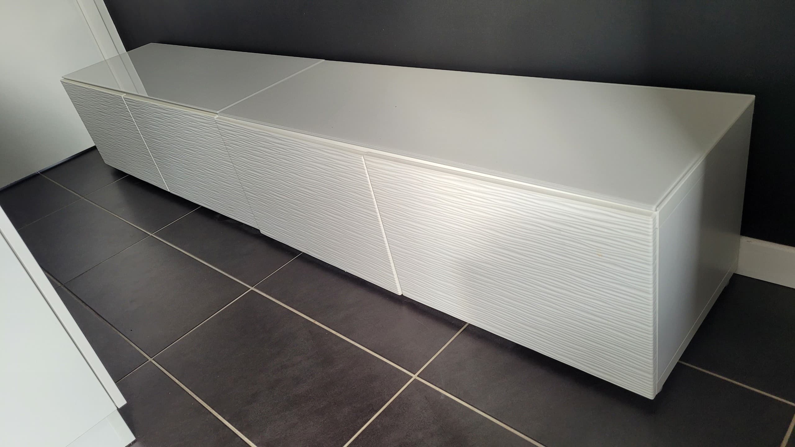 BESTÅ TV bench with doors, white/Lappviken white, 240x42x38 cm