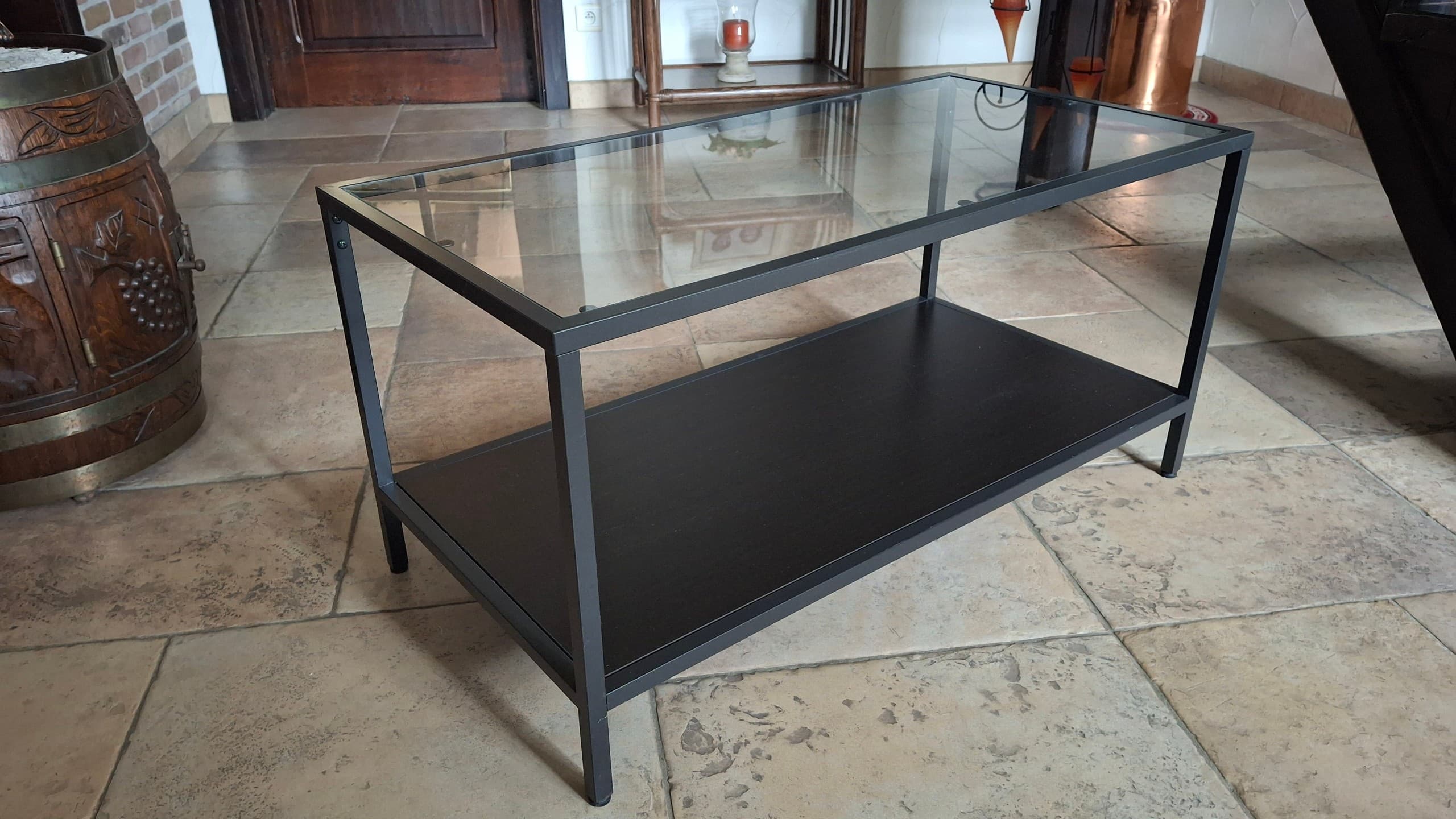 VITTSJÖ Bijzettafel, set van 2, zwartbruin, glas, 90x50 cm