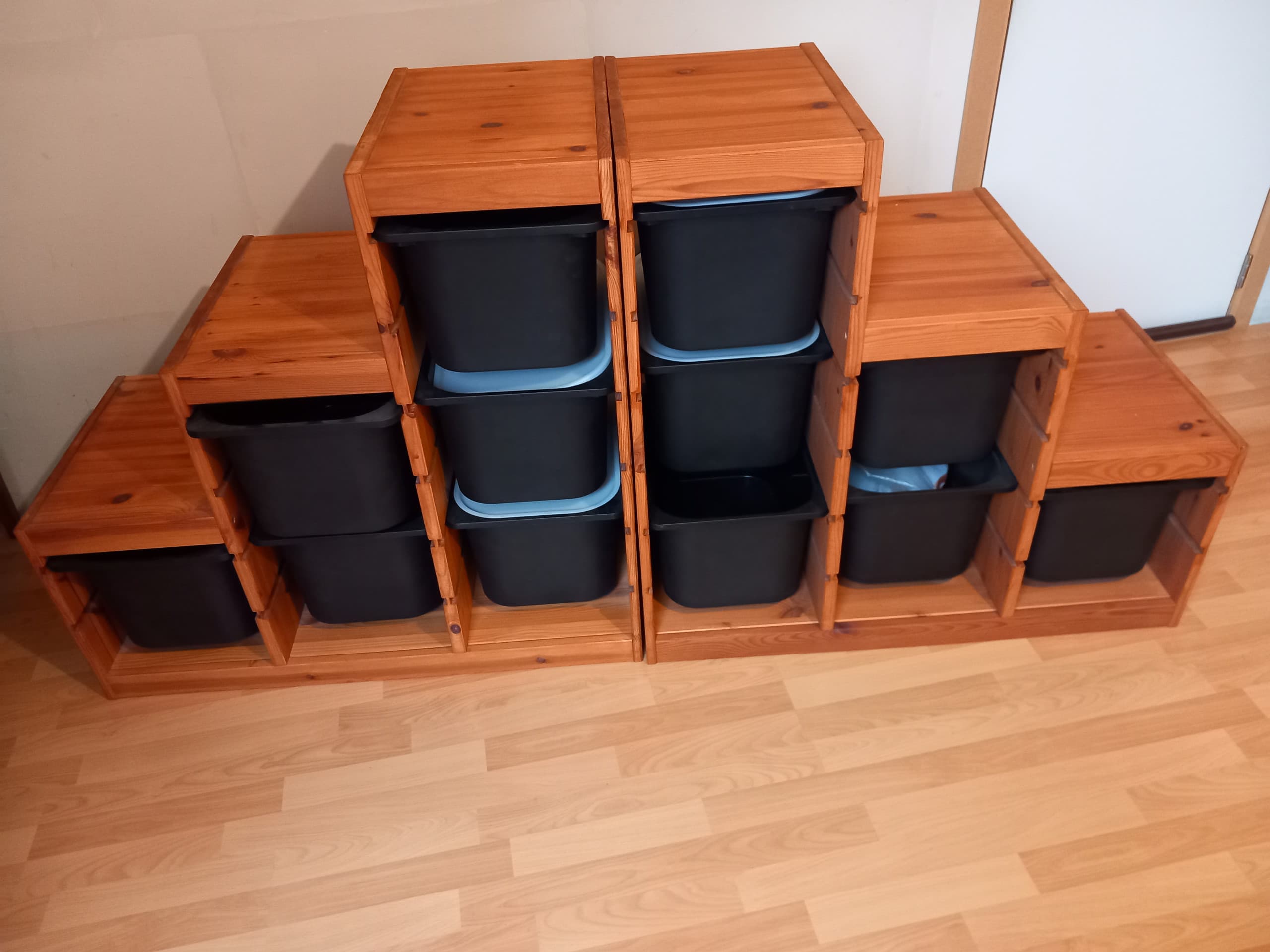 TROFAST storage combination with boxes, light white stained pine/white, 94x44x91 cm