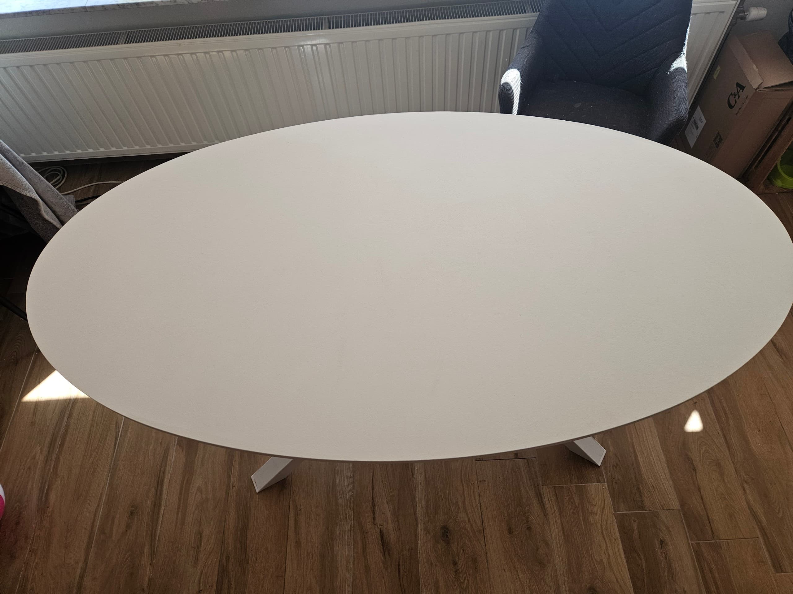 OVALE TAFEL WIT tafel, wit marmerpatroon, 180x100 cm