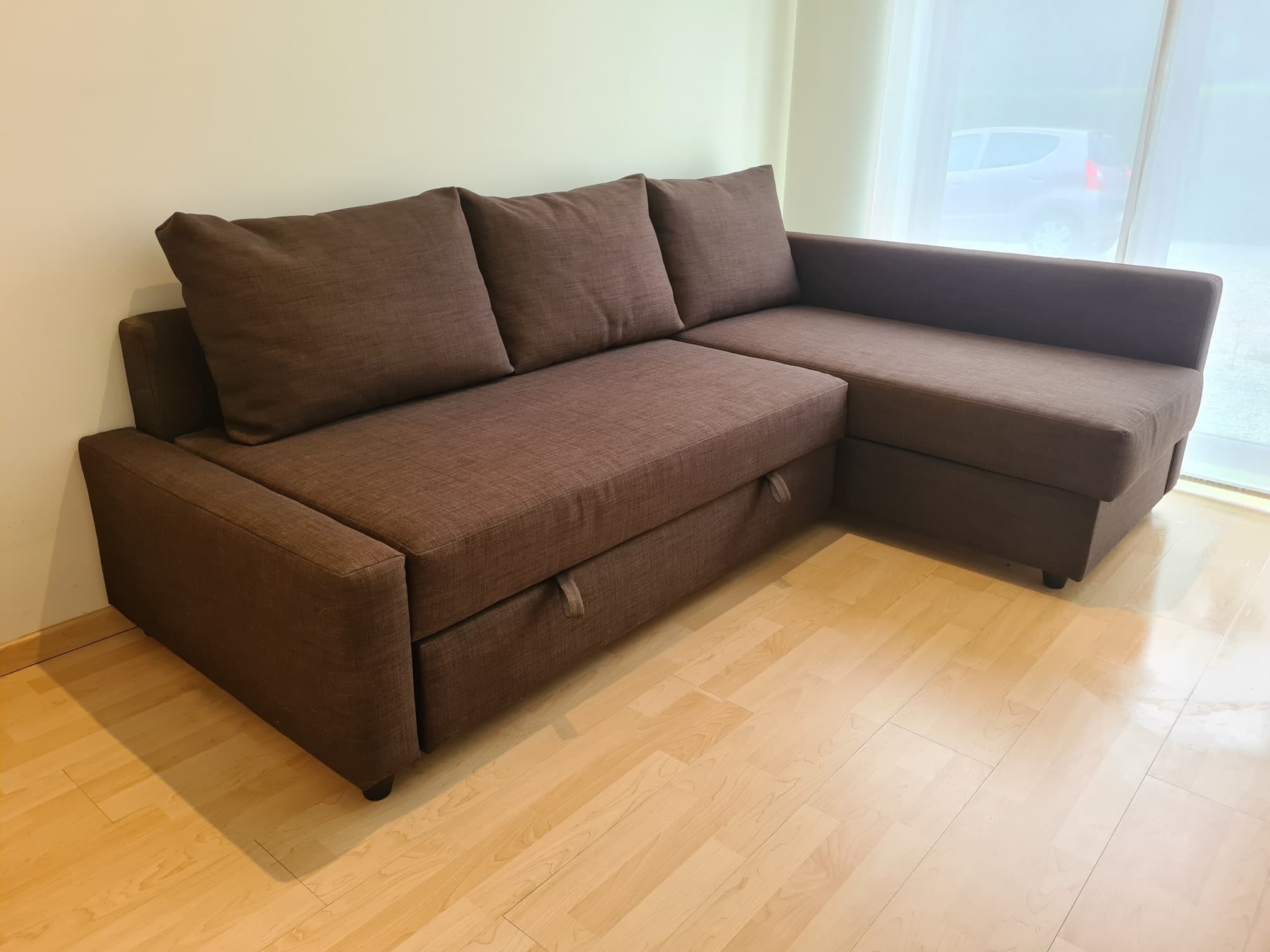 FRIHETEN canapé convertible angle+rangement, Skiftebo gris foncé