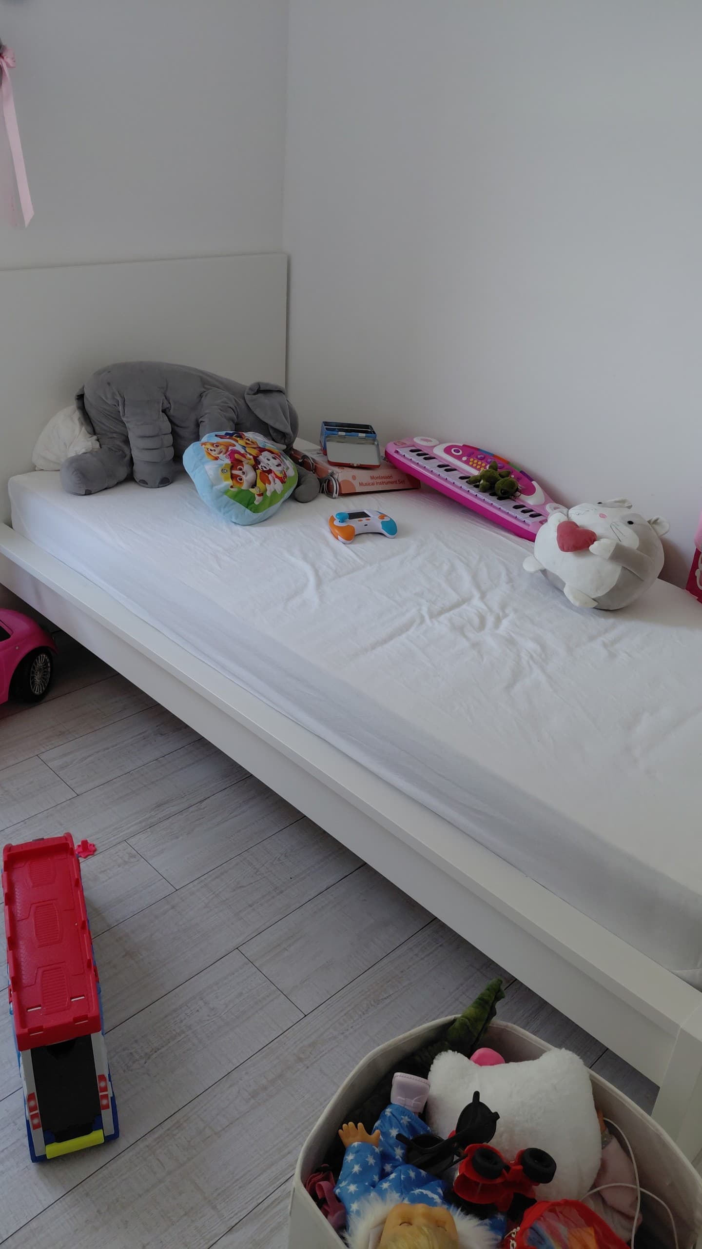 MALM bed frame, high, white/Lönset, 90x200 cm