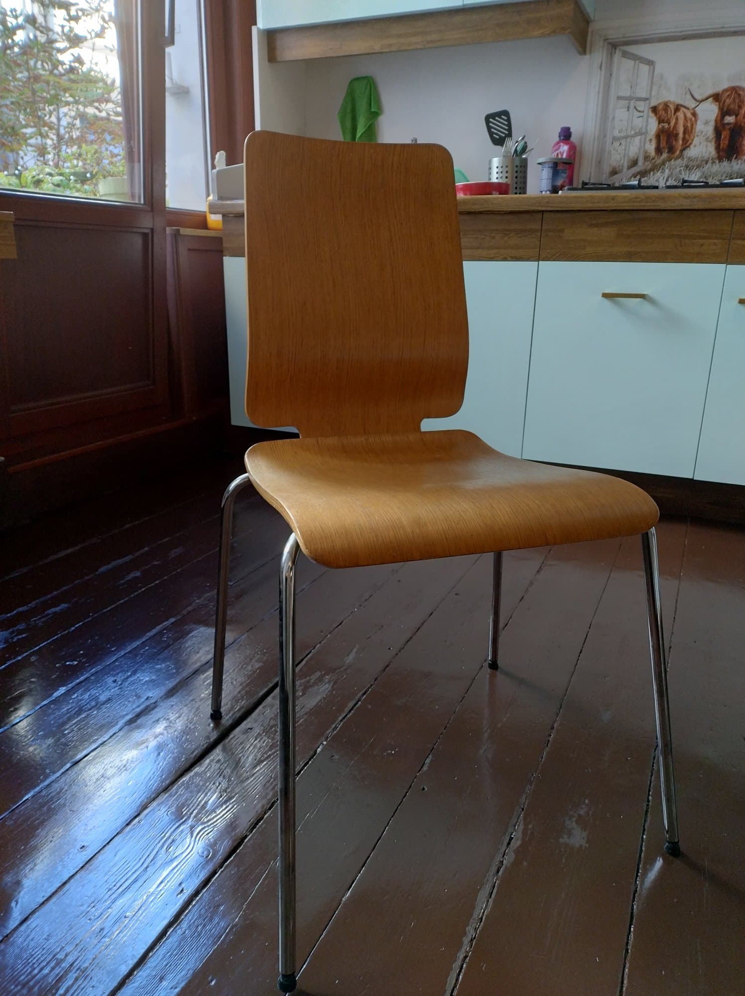 SKÅLSTA chair, plastic beige/tubular metal/light grey-beige