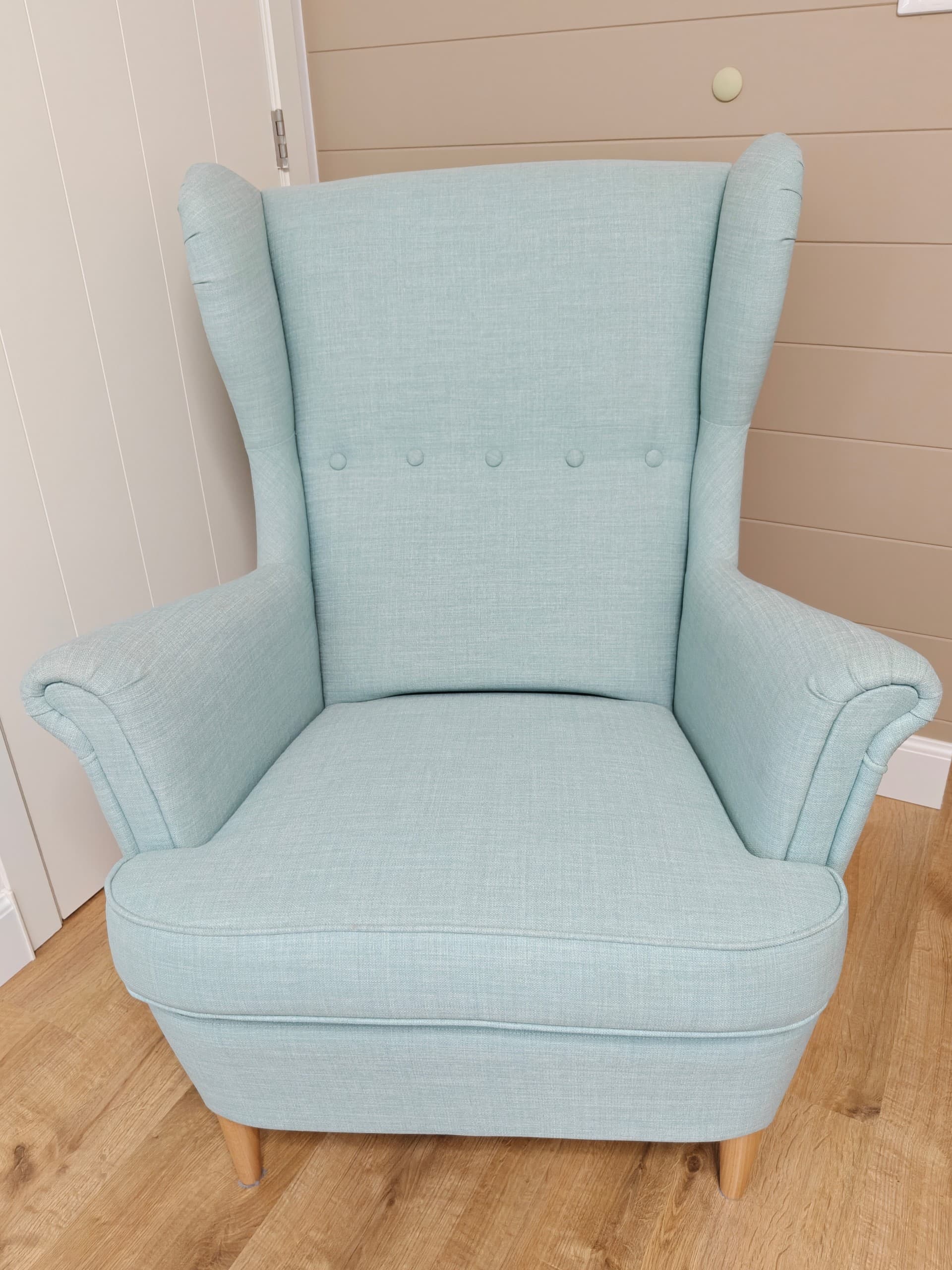 STRANDMON wing chair, Sulviken blue/beige