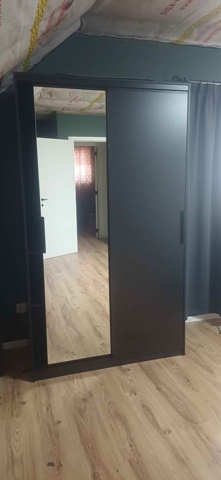 MORVIK armoire-penderie, brun noir/miroir