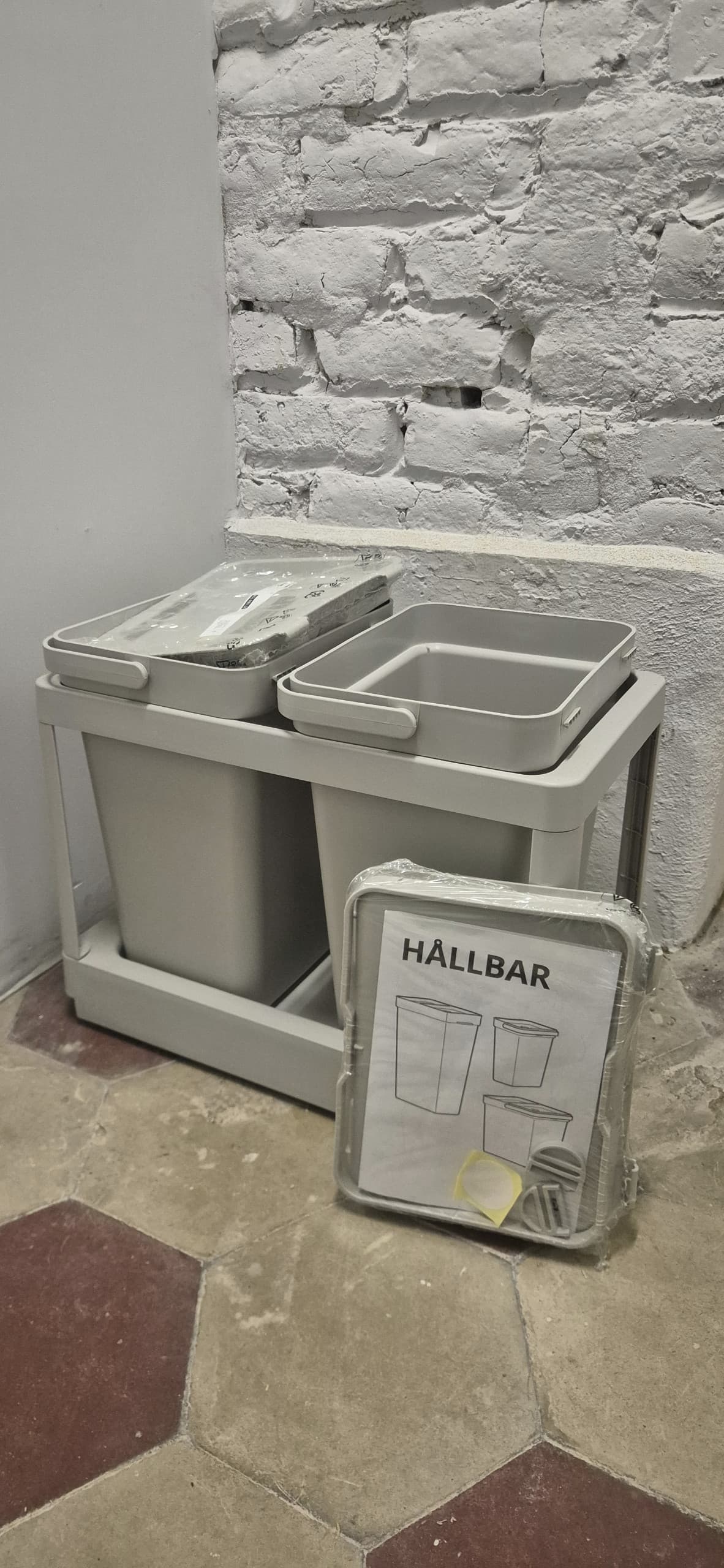 HÅLLBAR waste sorting solution, with pull-out/light grey, 20 l